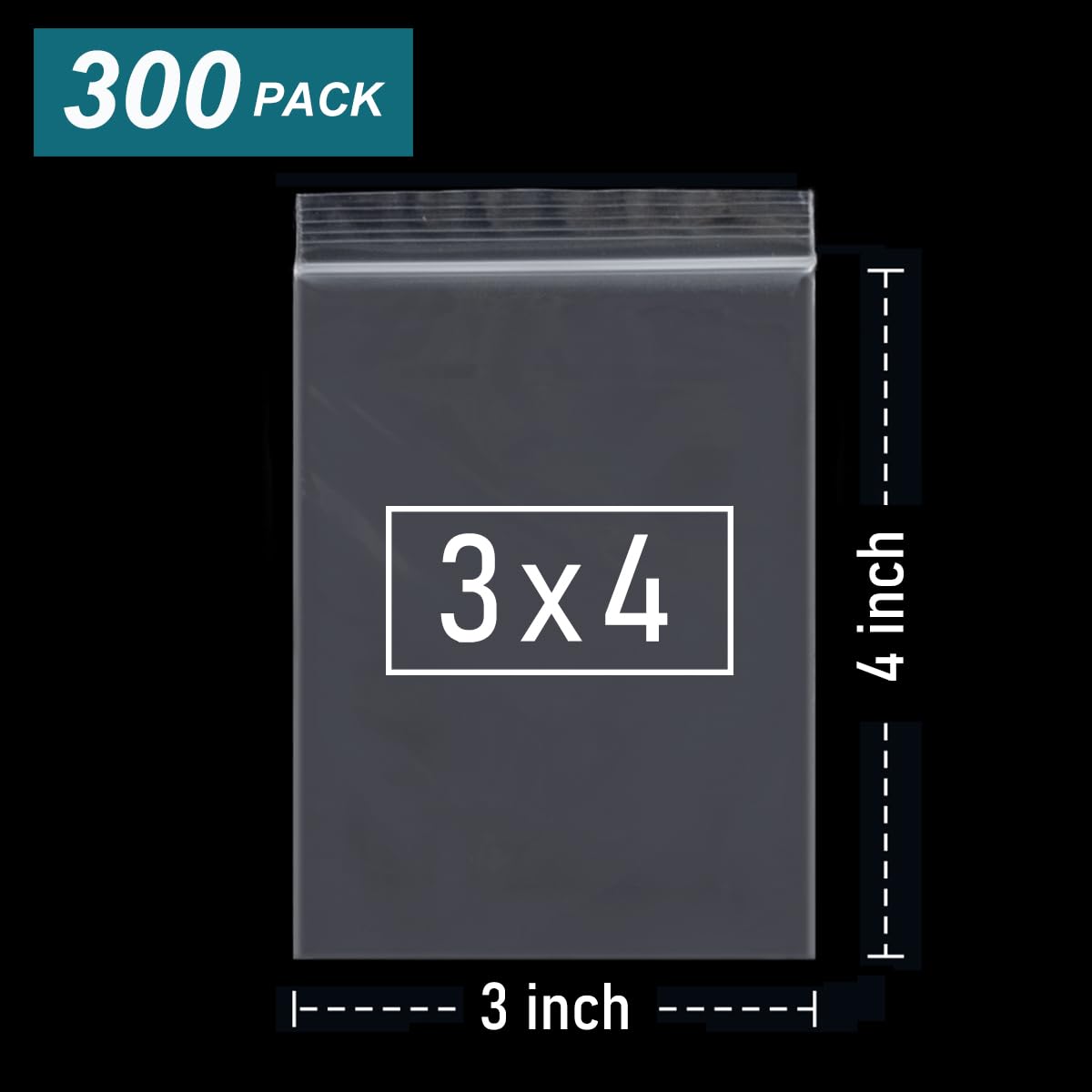 300 PCS 3x4 Inch Small Plastic Zipper Bags - Clear Resealable Jewelry Storage Bags for Pills, Beads, Screws & Crafts | Durable Mini Poly Baggies for Organizing, Packaging & DIY Projects