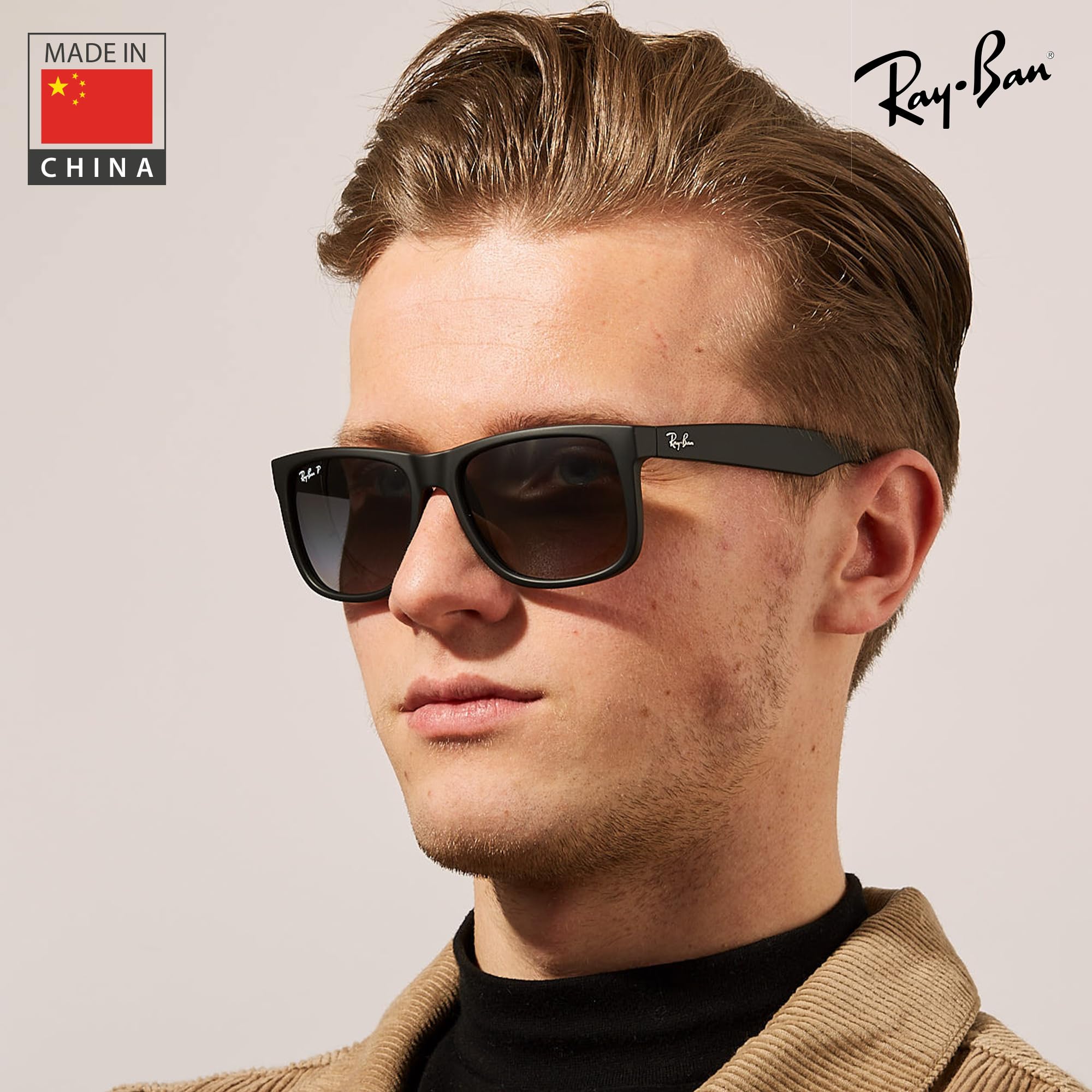 Ray-Ban RB4165 JUSTIN Classic Square Sunglasses for Men & Women - Premium Polarized UV Protection - High Bridge Fit - Includes Eyewear Cleaning Kit - Perfect for Driving, Beach & Outdoor Activities