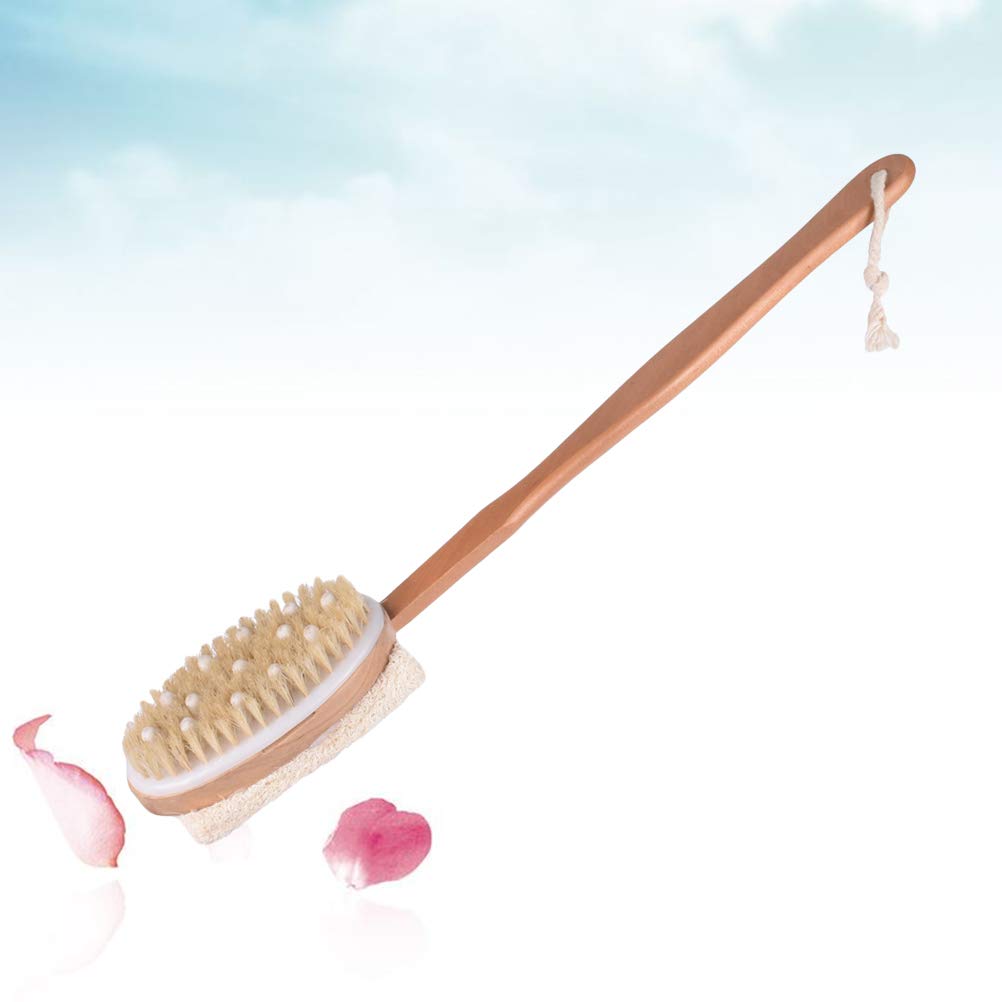 Yardwe Natural Bristle Body Brush with Long Wooden Handle - Exfoliating Loofah Sponge for Dry Brushing & Shower Massage | Perfect for Skin Exfoliation, Lymphatic Drainage & Relaxing Spa at Home