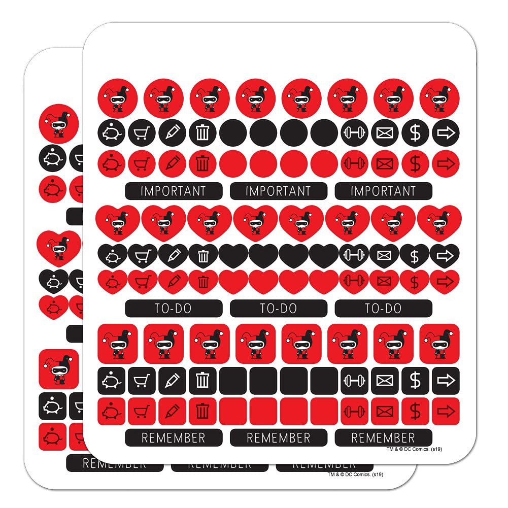 Harley Quinn Cute Chibi Sticker Set for Planners, Calendars, Scrapbooking & DIY Crafts - Perfect for Bullet Journals, Gift Wrapping & Home Decor