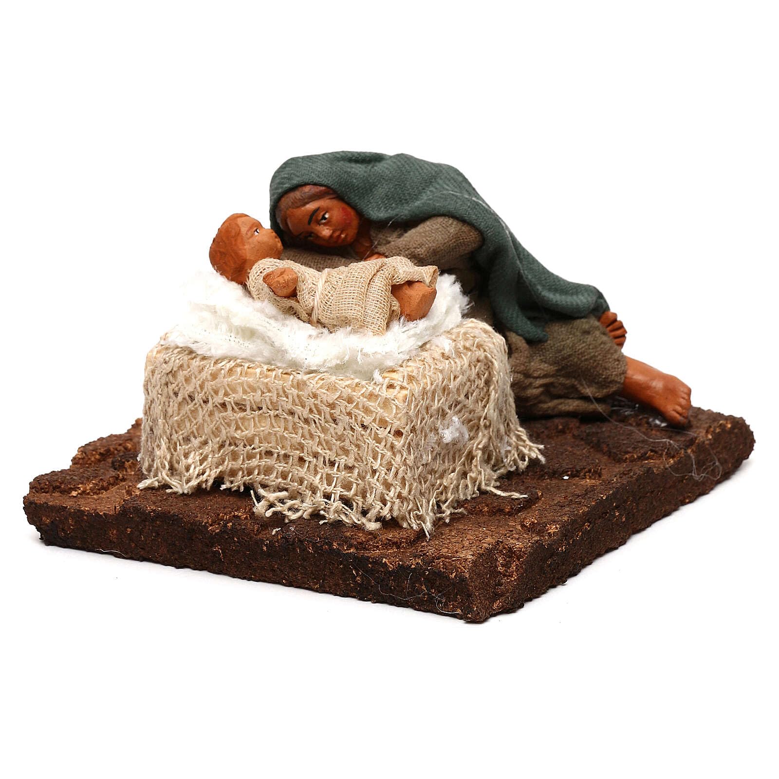10cm Neapolitan Nativity Scene Figurine - Woman with Baby in Crib | Christmas Decor, Home Nativity Display, Holiday Table Centerpiece