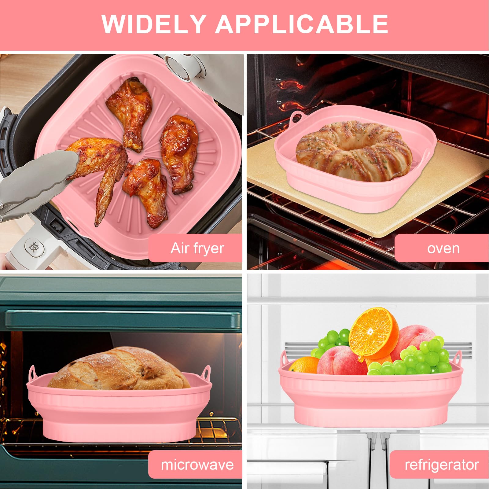 8 Inch Reusable Silicone Pot Air Fryer Accessories - Microwave & Steamer Safe, Non-Slip Silicone Liner for Air Fryer (Pink) - Perfect for Baking, Roasting, and Meal Prep