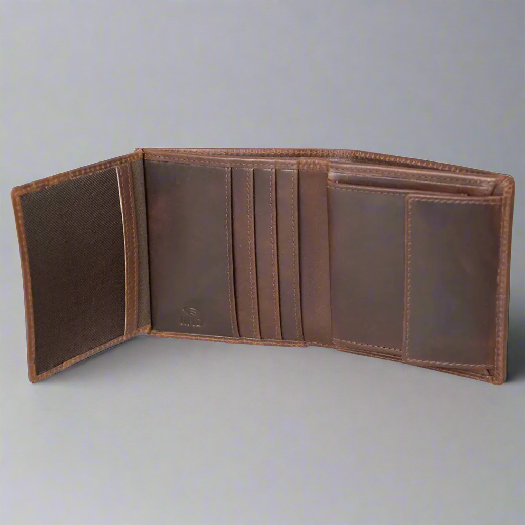 Vintage Leather Tri-Fold Wallet for Men with Change Pocket - Stylish & Durable RFID Blocking Bifold Wallet - Perfect for Everyday Use, Travel & Gifts