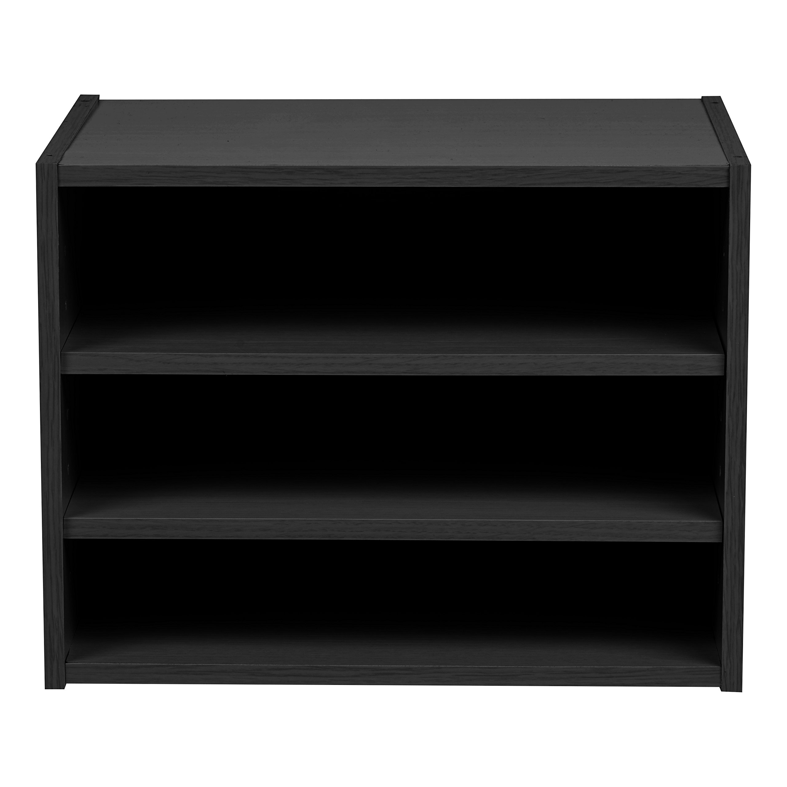IRIS USA 3-Tier Modular Wood Stackable Storage Box - Easy Assembly DIY Bookcase & Organizer | Customizable Cube Storage System for Home Office, Closet & Bedroom Organization (Black) - Perfect for Storing Books, Toys & Home Decor