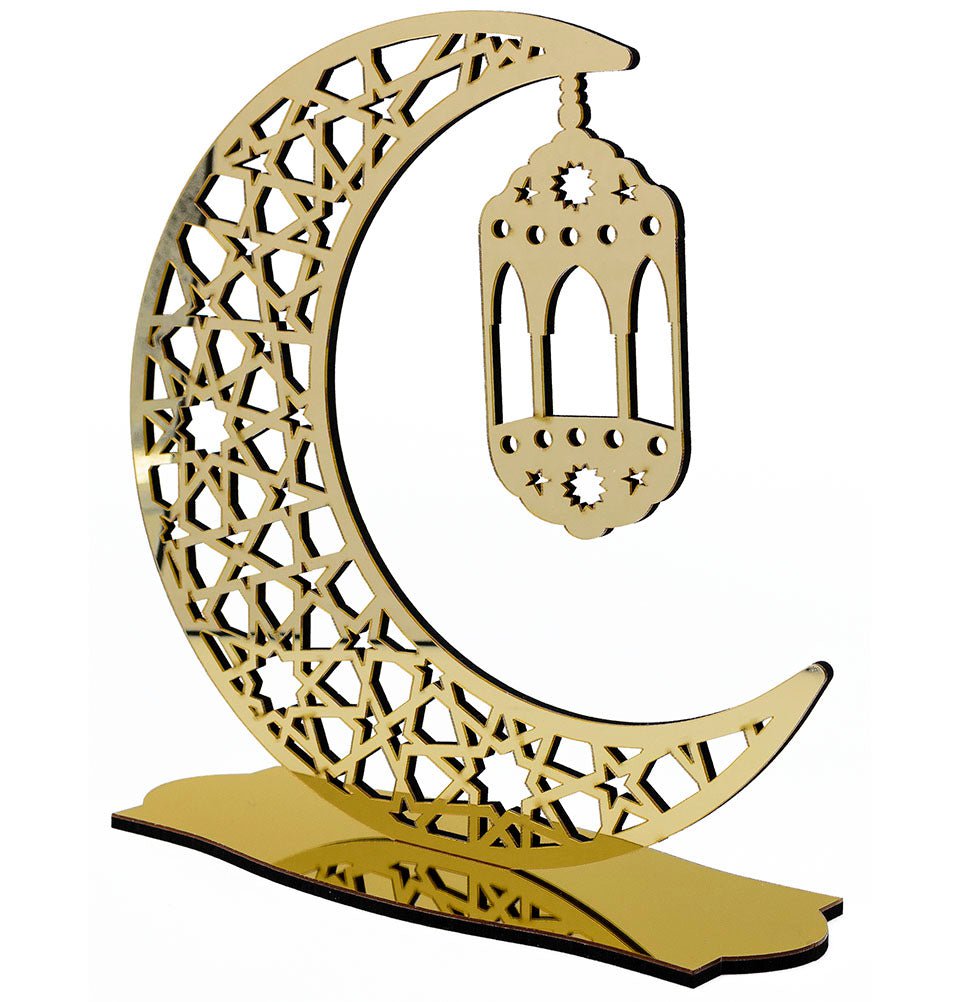 Crescent Moon and Lantern Islamic Decor - Gold Ramadan & Eid Wall Hanging for Home, Mosque & Festival Celebrations