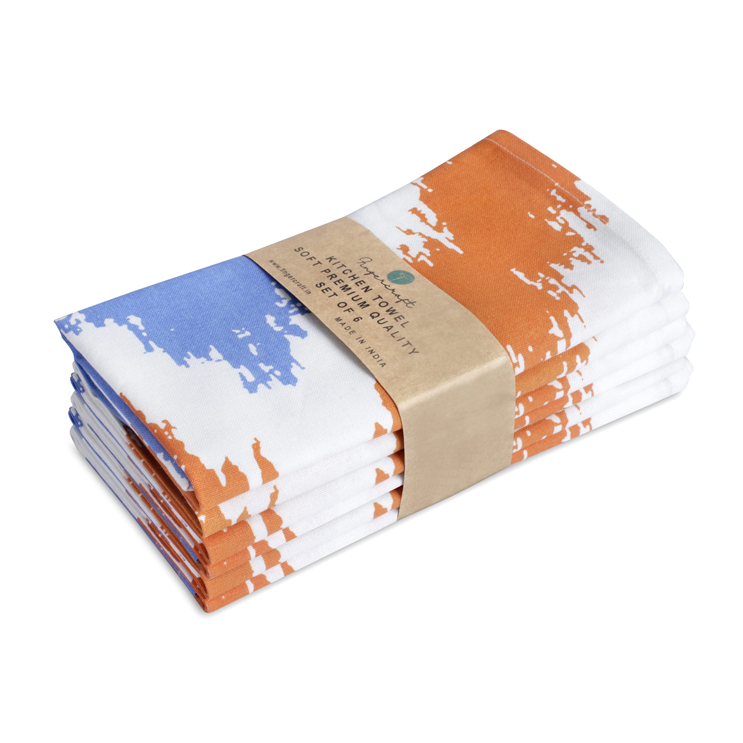FINGERCRAFT 100% Cotton Kitchen Towels Set of 6 - Super Soft & Absorbent for Cooking & Cleaning