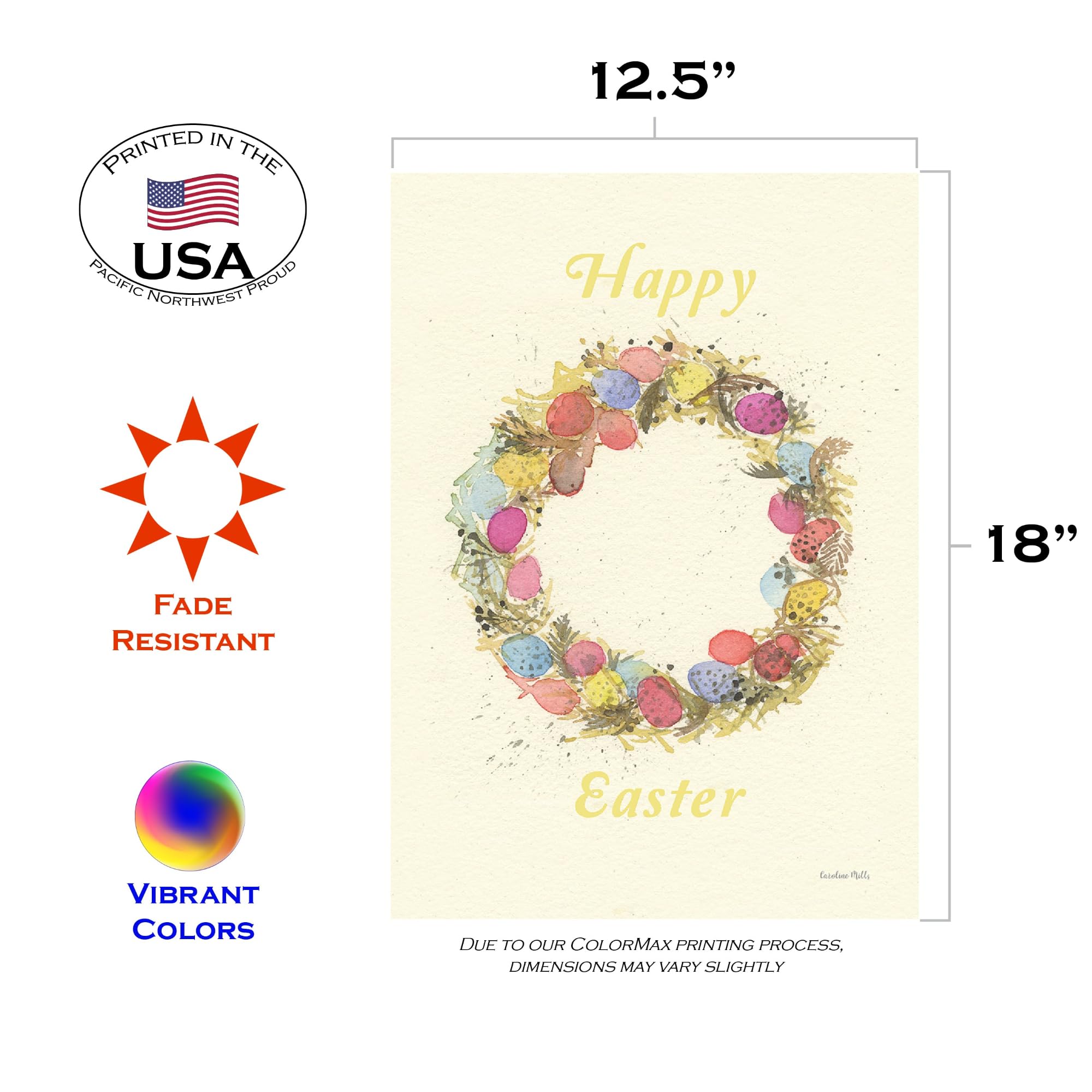 Toland Home Garden 1112602 Easter Egg Wreath Double Sided Garden Flag - 12x18 Inch Outdoor Easter Decoration for Yard, House & Spring Celebrations - Perfect for Front Porch, Lawn & Holiday Festivities