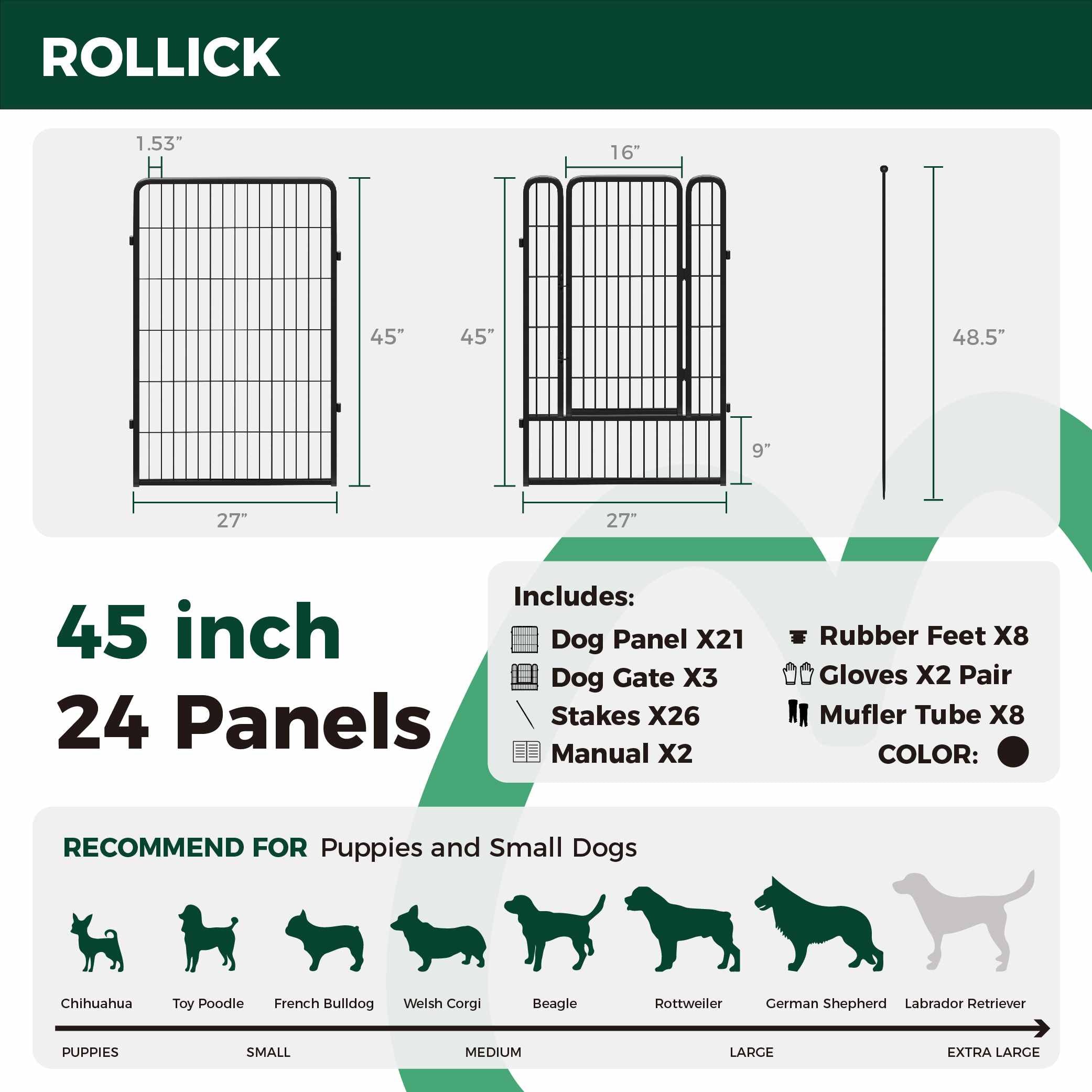 Rollick All-Terrain Dog Playpen - Portable & Durable Pet Play Yard for Small, Medium & Large Dogs - Perfect for Outdoor, Camping, Backyard & Travel Use