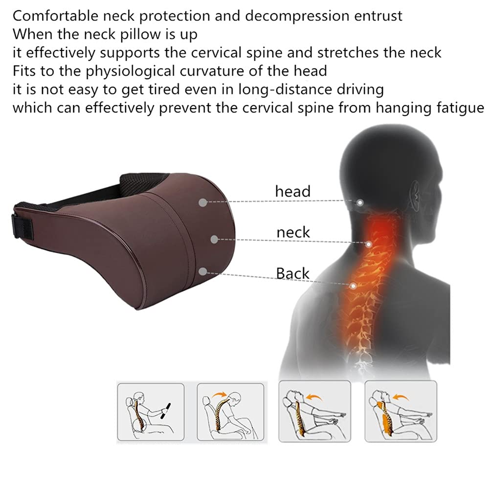 Ergonomic Car Seat Lumbar Support Pillow & Neck Pillow Set - Soft Leather Surface with High-Density Memory Foam for Comfort & Pain Relief - Perfect for Long Drives, Road Trips & Commuting (Brown)