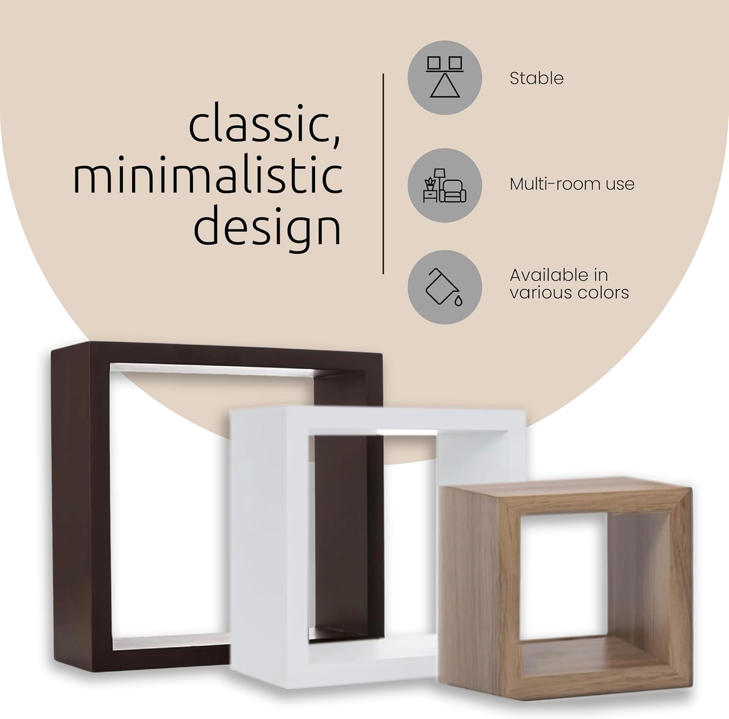 Kiera Grace Floating Wall Shelves - Modern Square Shelves Set of 3 (5