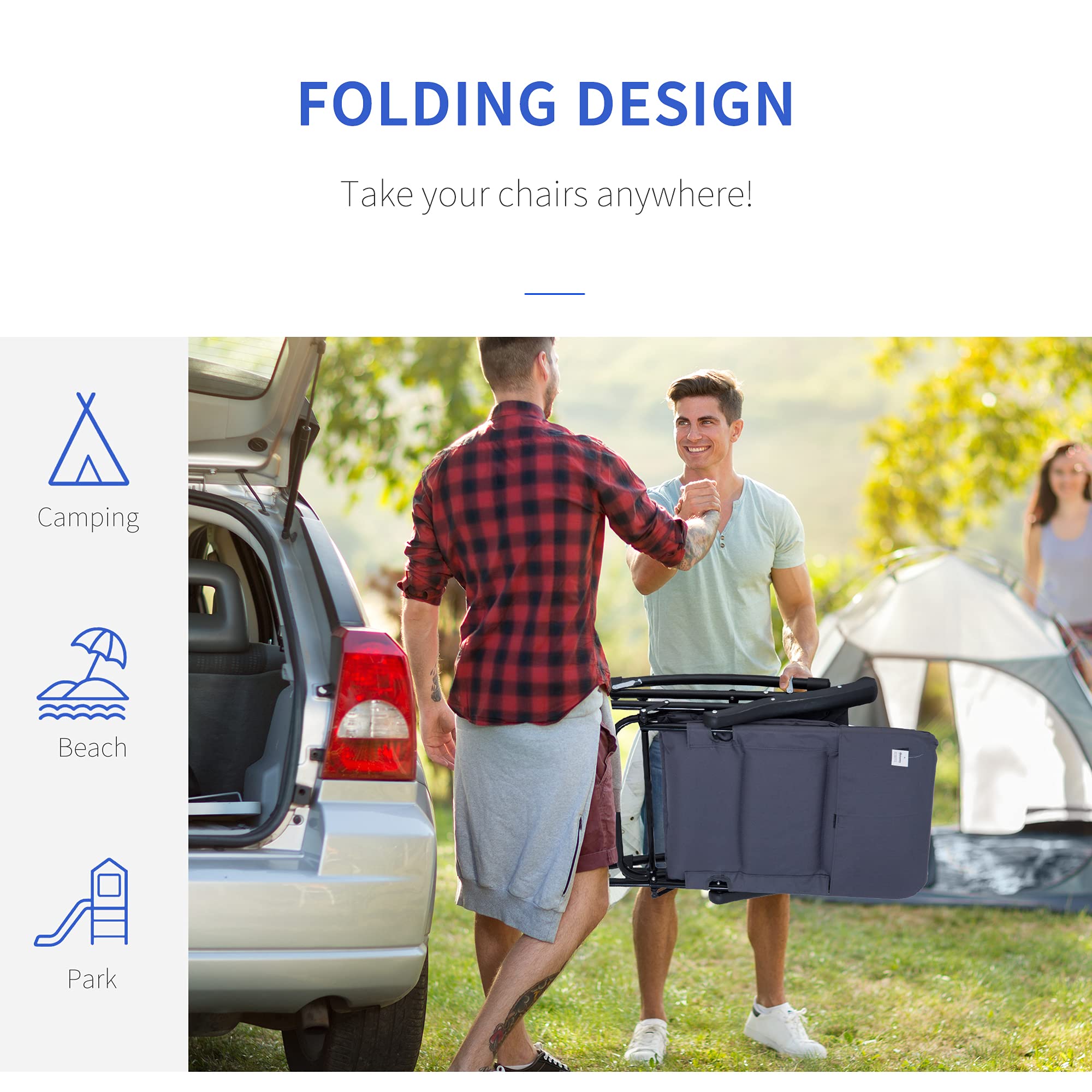 Outsunny 2-Piece Outdoor Patio Furniture Set with 2 Folding Padded Rocking Chairs - Bistro Style for Porch, Camping, Balcony, Backyard - Navy Blue - Perfect for Relaxing, Entertaining & Outdoor Dining