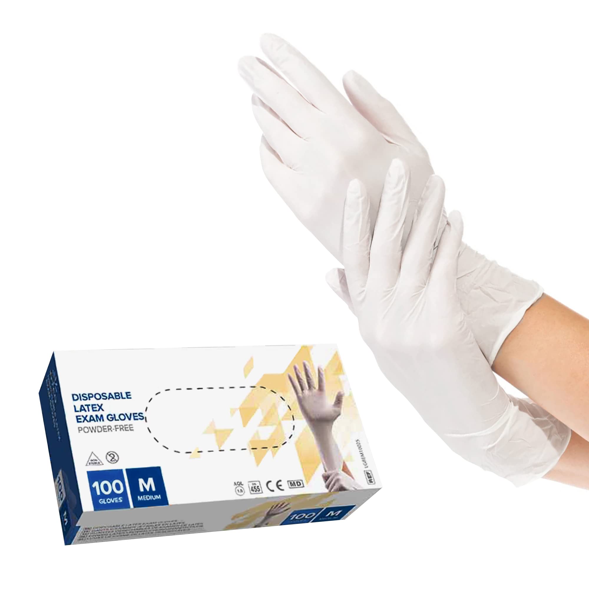 EZGOODZ Disposable Latex Gloves - Powder Free, Non-Sterile for Kitchen Cooking, Cleaning, Painting & Industrial Use | Food Prep, Housework, DIY Projects & Medical Applications