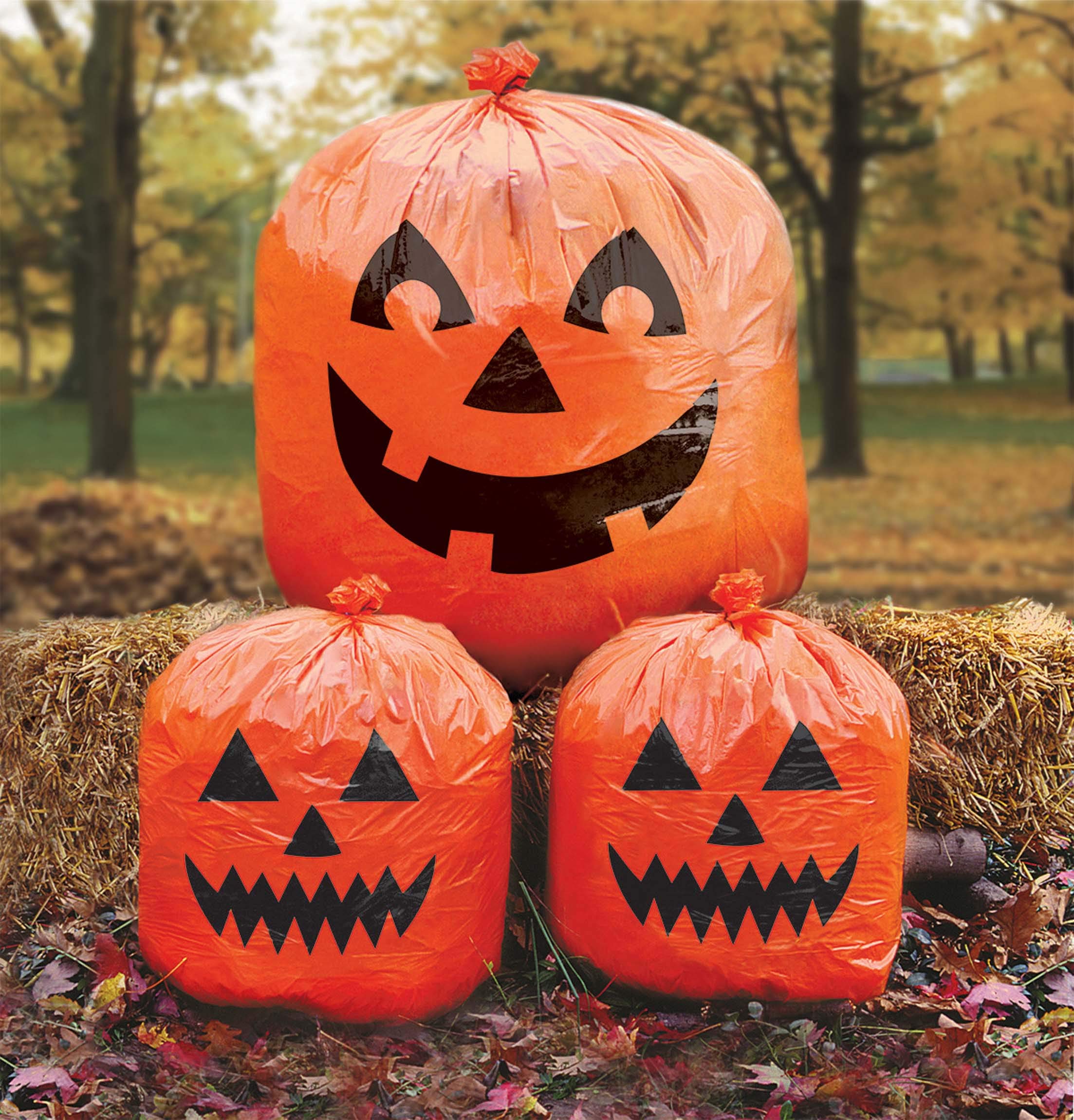 Halloween Lawn Bags - 3 Pack Heavy Duty Plastic Leaf Bags for Yard Decorations, Trick or Treat, and Party Decor