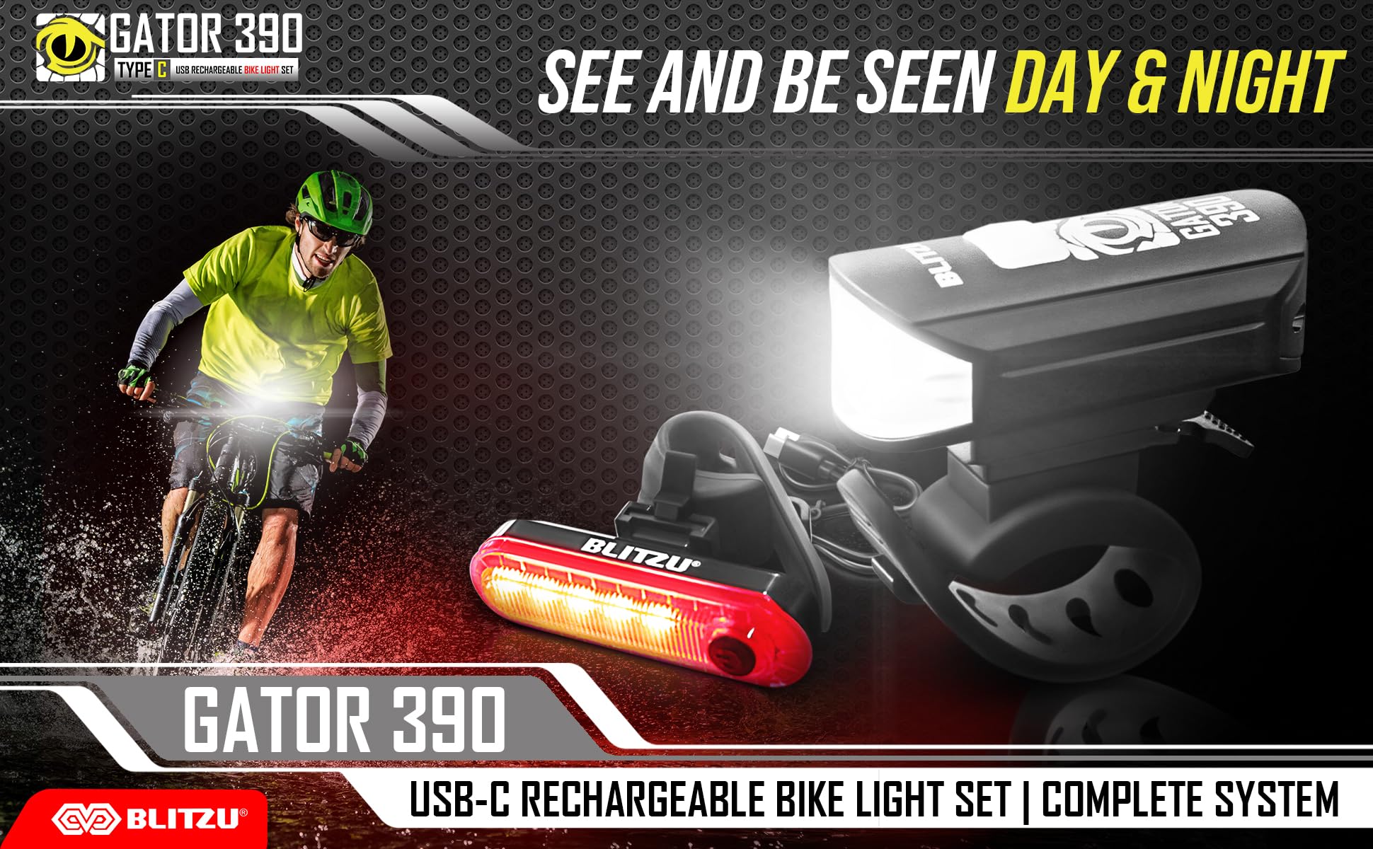 BLITZU Ultra Bright USB-C Rechargeable Bike Light Set - 1200 Lumen Waterproof Bicycle Headlight & Taillight Combo for Night Riding - Easy Install Cycling Safety Lights for Road/Mountain Bikes - Perfect for Commuting, Trail Adventures & Family Cycling