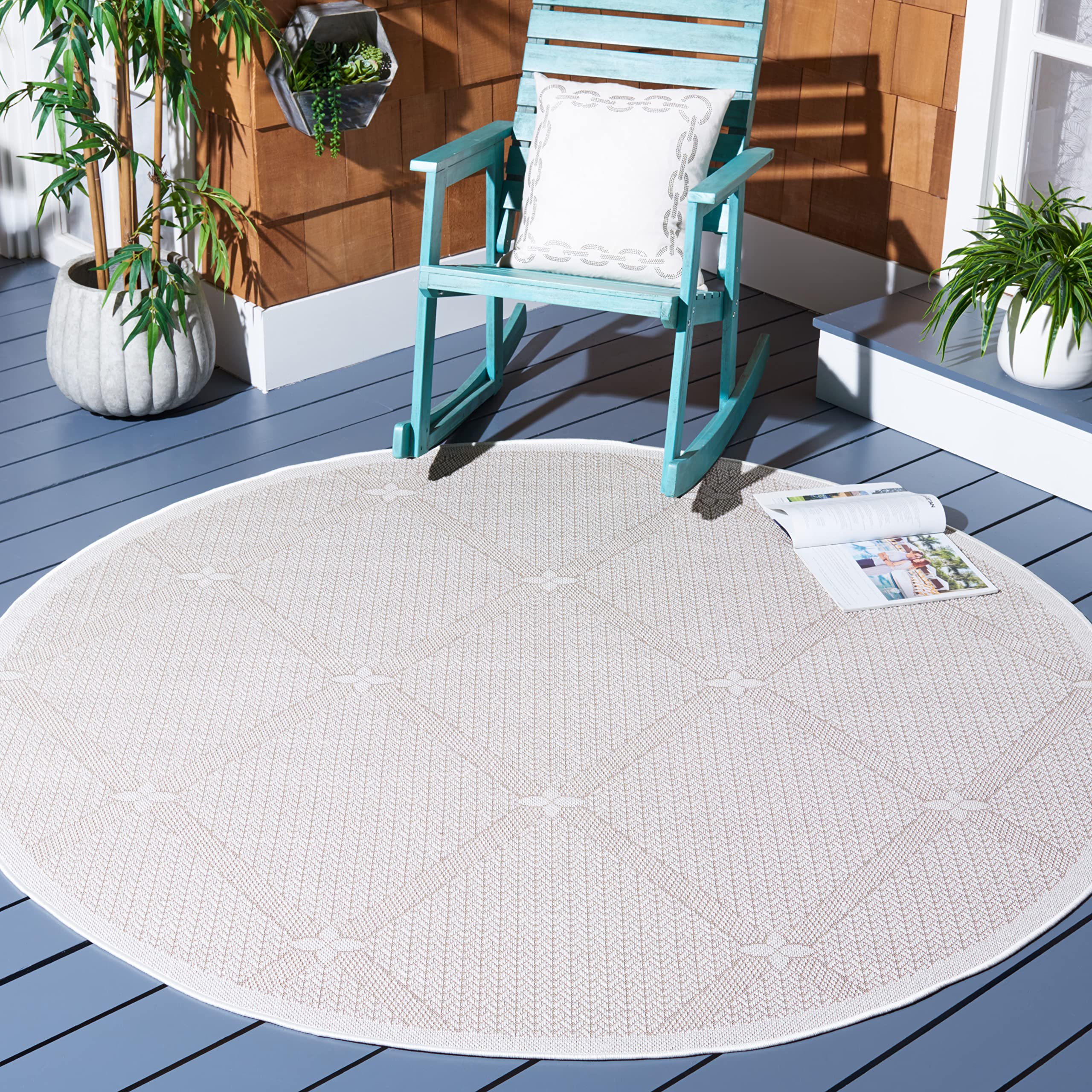 SAFAVIEH Bermuda Collection 8' Round Cream & Beige Area Rug - Non-Shedding, Machine Washable Indoor/Outdoor Rug for Easy Care - Perfect for Living Room, Bedroom, Patio, Backyard & Mudroom (BMU811A)
