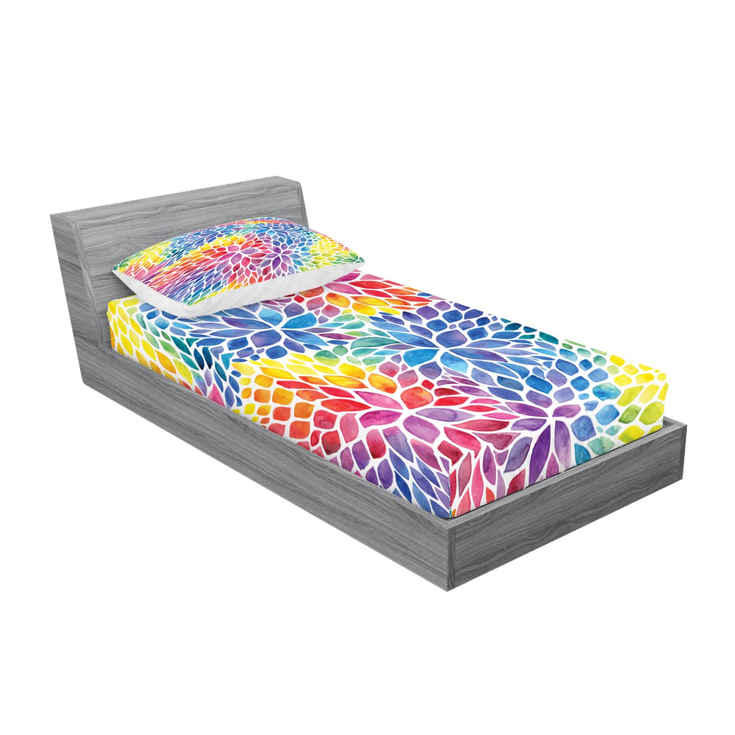 Ambesonne 2-Pack Twin XL Fitted Sheet & Pillow Sham Set - Rainbow Leaves Pattern, 4-Piece Bedding Decor, Soft Microfiber for Comfortable Sleep - Perfect for Kids Rooms, Guest Beds & Dorm Essentials