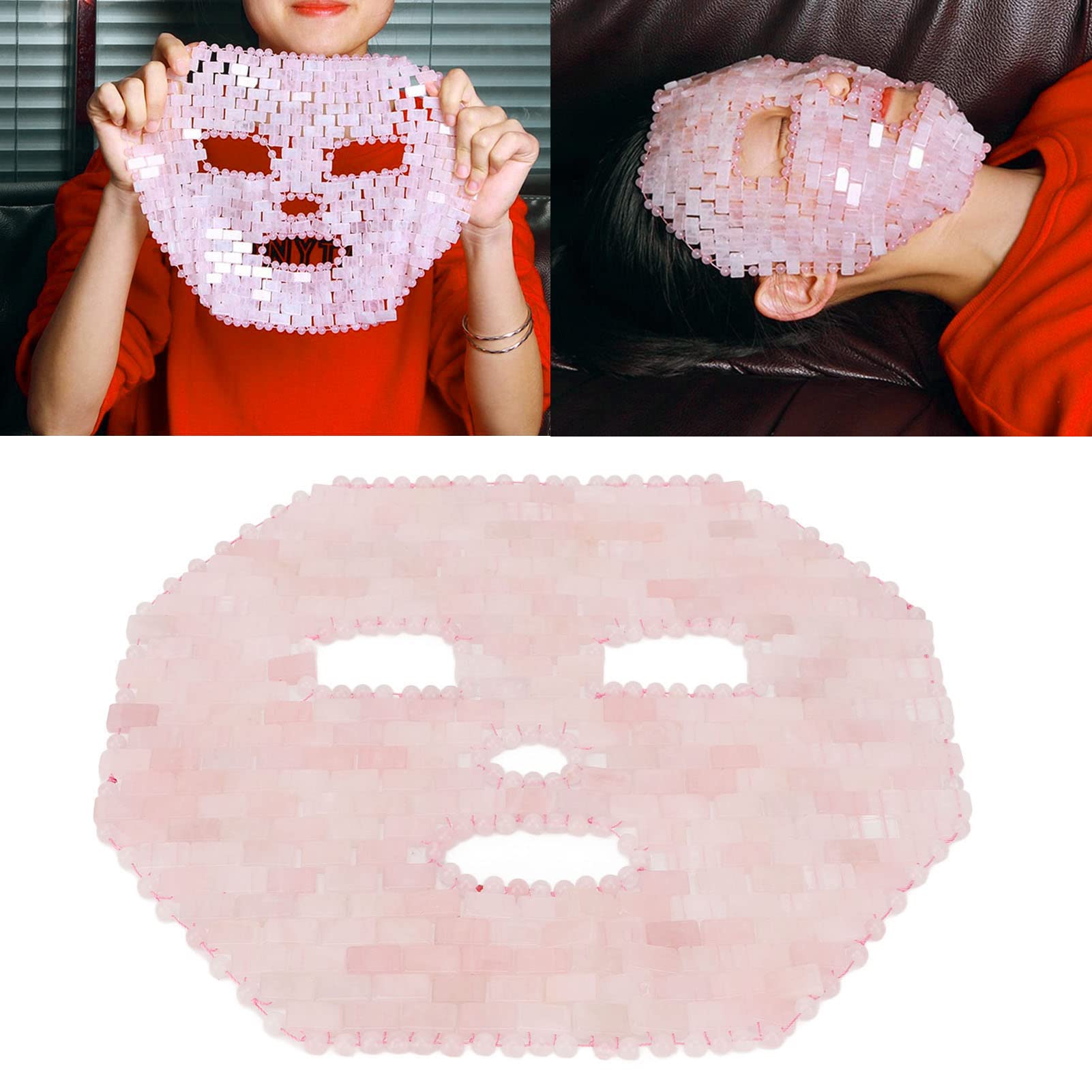Rose Quartz Facial Mask - Jade Stone Eye Mask for Dark Circles, Spa & Sleep - Reusable Cooling Face Cover for Relaxation & Skincare (Perfect for Home Spa, Travel & Self-Care)