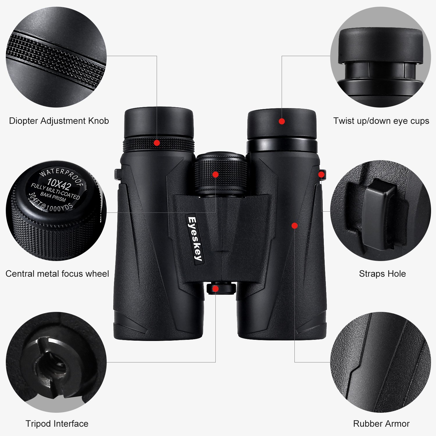 Eyeskey 10x42 Professional Waterproof Binoculars for Adults - High Power HD Optics for Bird Watching, Hunting, Travel & Outdoor Adventures - Fog Proof & Shockproof Design for Clear Viewing in All Weather Conditions