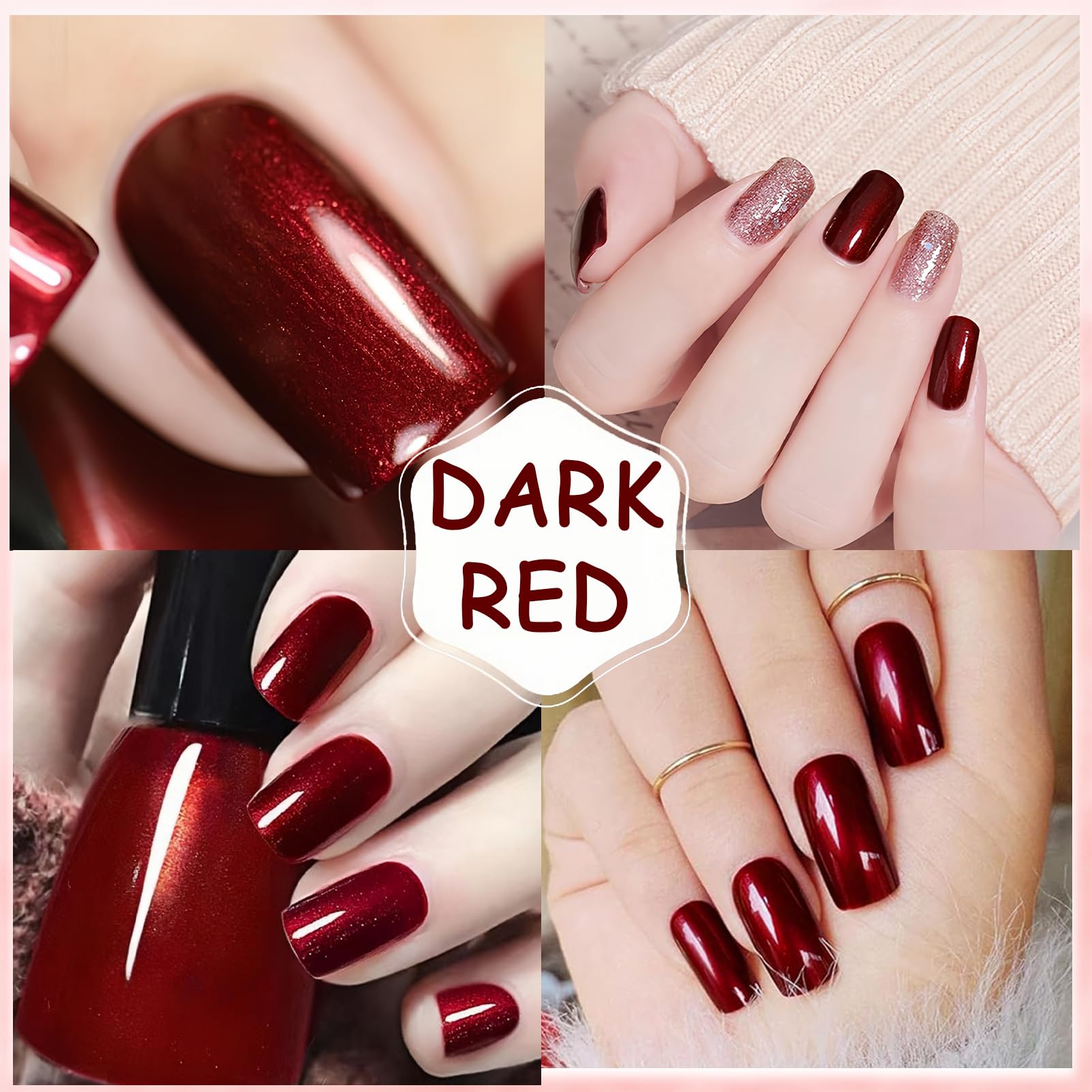 Pearl Gel Nail Polish - Deep Blood Red Shimmer Nail Color | No UV/LED Lamp Needed | Air Dry Formula for Beginners | 12ml DIY Home Manicure Kit | Perfect for Parties, Weddings & Special Occasions