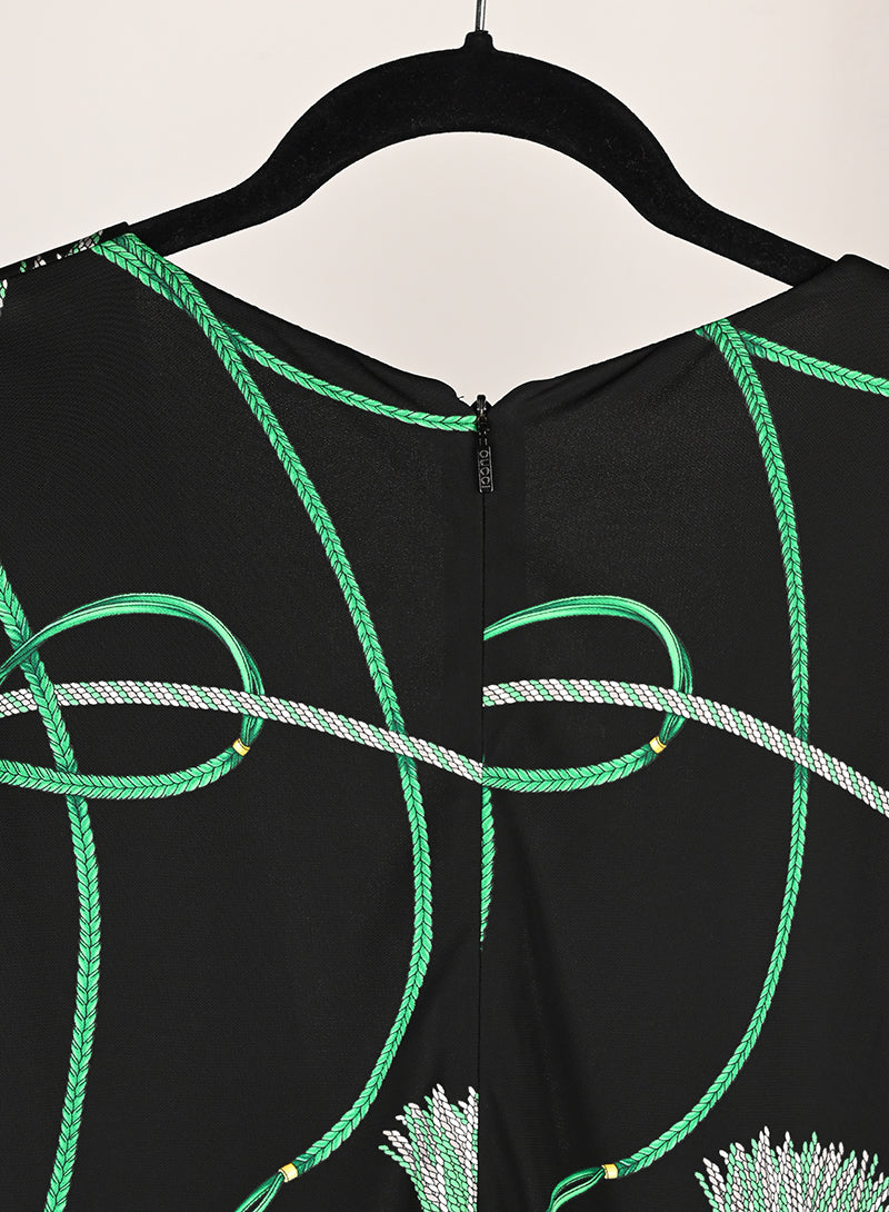 Gucci Black Dress with Green Fantasy Print - Size S | Elegant Evening Wear for Women's Parties & Special Occasions