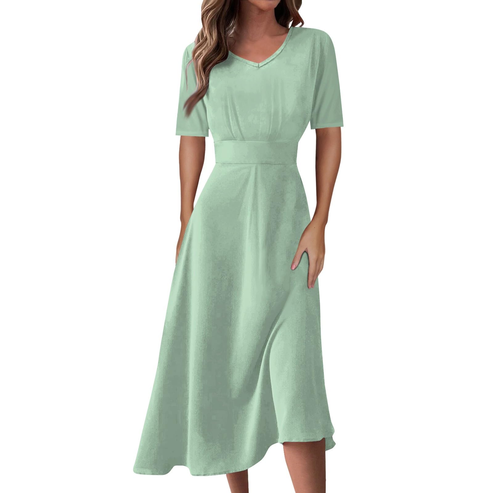 Elegant Short Sleeve Midi Dress for Women - Sexy V Neck Ruched Party Dress with Flowy Swing & Floral Print - Perfect for Cocktail Parties, Date Nights & Summer Weddings
