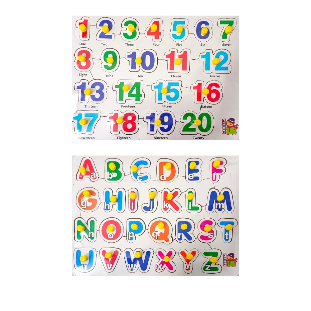 5-Piece Wooden Learning Puzzle Set for Kids Ages 3+ & Adults - Number 1-20, ABC Alphabet, Birds & Wild Animals Educational Toys | Montessori Learning, Homeschool & Family Game Night Activities