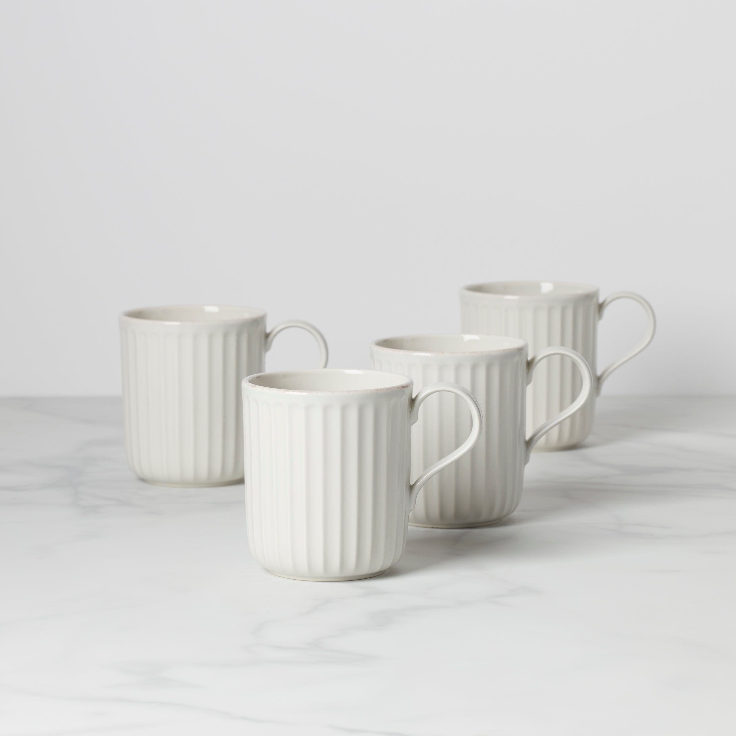 French Pearl Scallop Coffee Mugs Set of 4 - Elegant Porcelain Tea Cups for Home, Cafe & Gift Giving