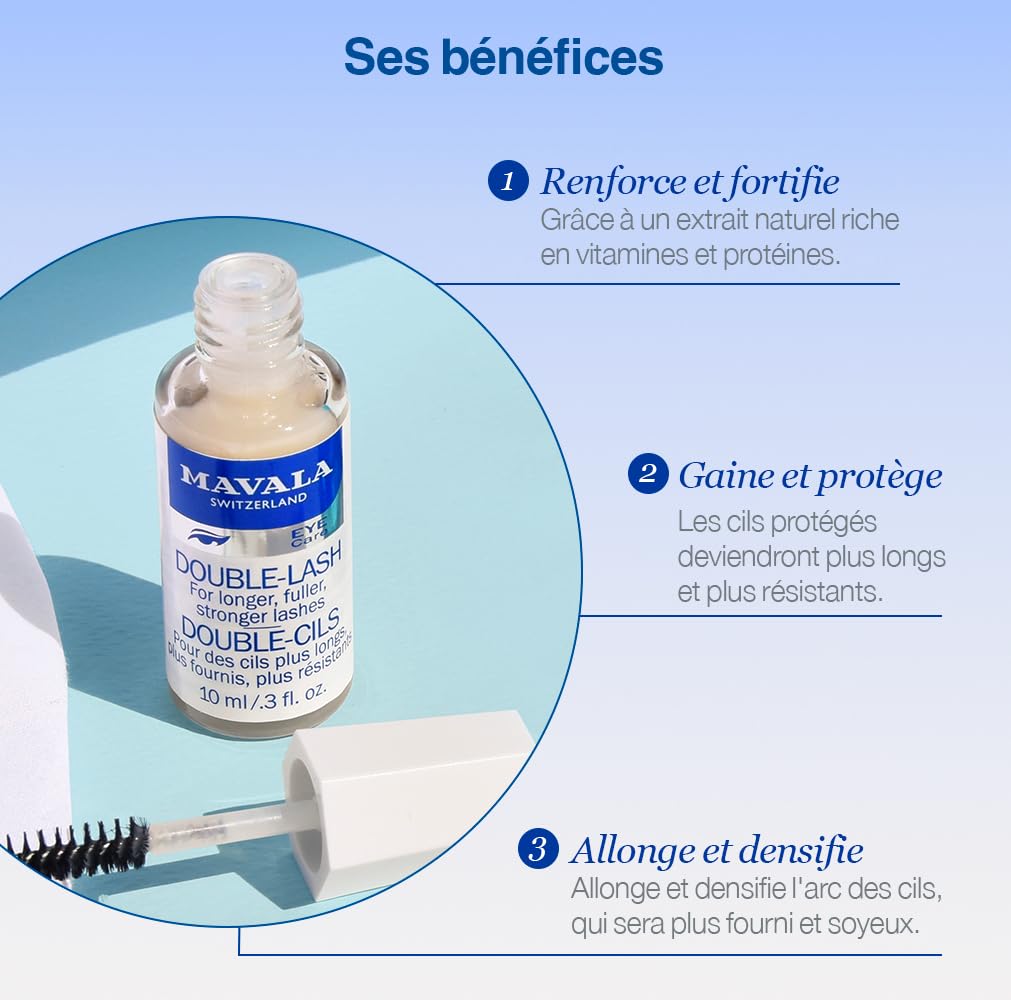 Mavala Double Lash Eyelash Growth Serum - Natural Lengthening & Thickening Formula for Lashes & Eyebrows - 0.3 oz Bottle (1 Pack) - Perfect for Nighttime Lash Care & Enhancing Natural Beauty