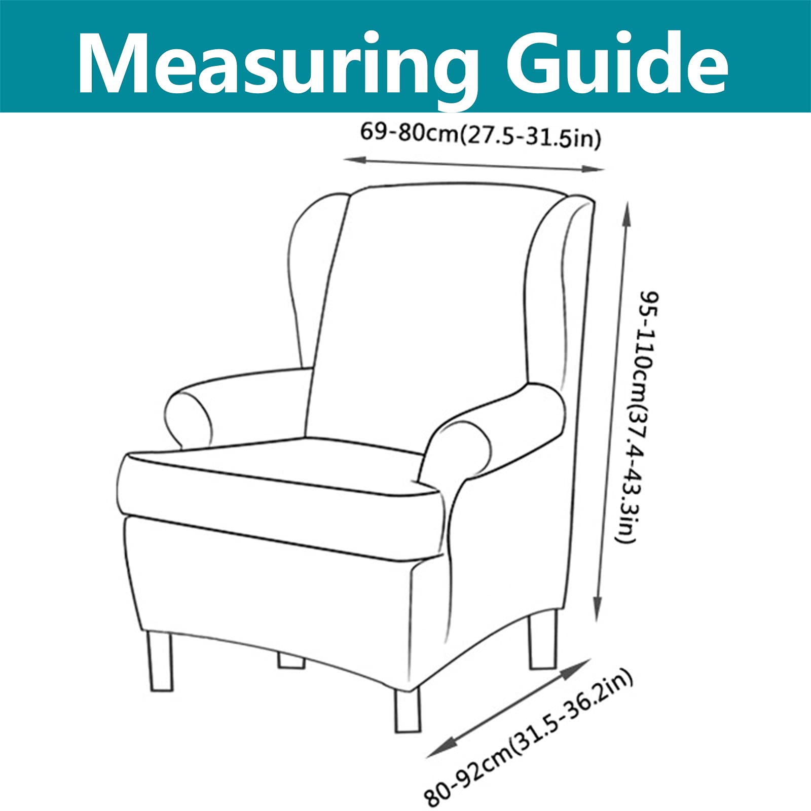 2 Pack Stretch Wing Chair Slipcovers - Ultra Soft Machine Washable Jacquard Wingback Chair Covers with Detachable Cushion Cover - Perfect for Living Room, Bedroom, Reception & Cafe Decor