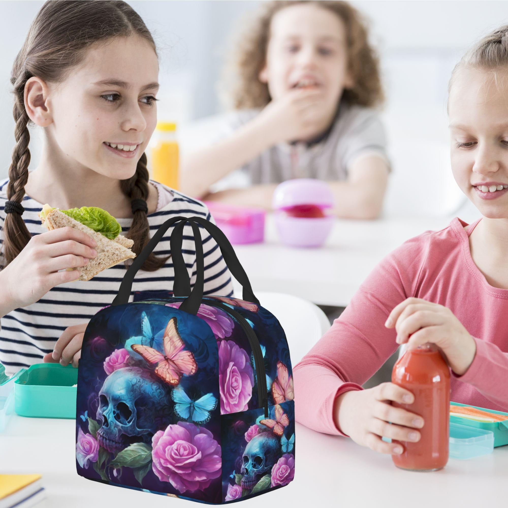 Skull Butterfly Insulated Lunch Box - Reusable Thermal Lunch Bag for Women & Men, Perfect for Office, Camping, Hiking, Picnic, Beach & Travel | Great for Work, School, Outdoor Adventures & Daily Commute