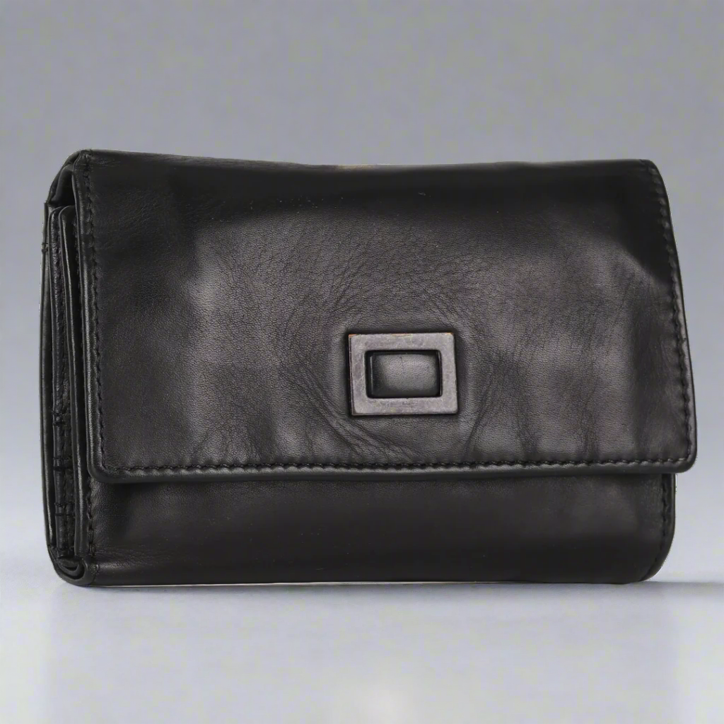 BOL Women's Square Tab Leather Wallet - Slim RFID Blocking Bifold Wallet for Credit Cards & Cash - Perfect for Everyday Use, Travel, and Gifts