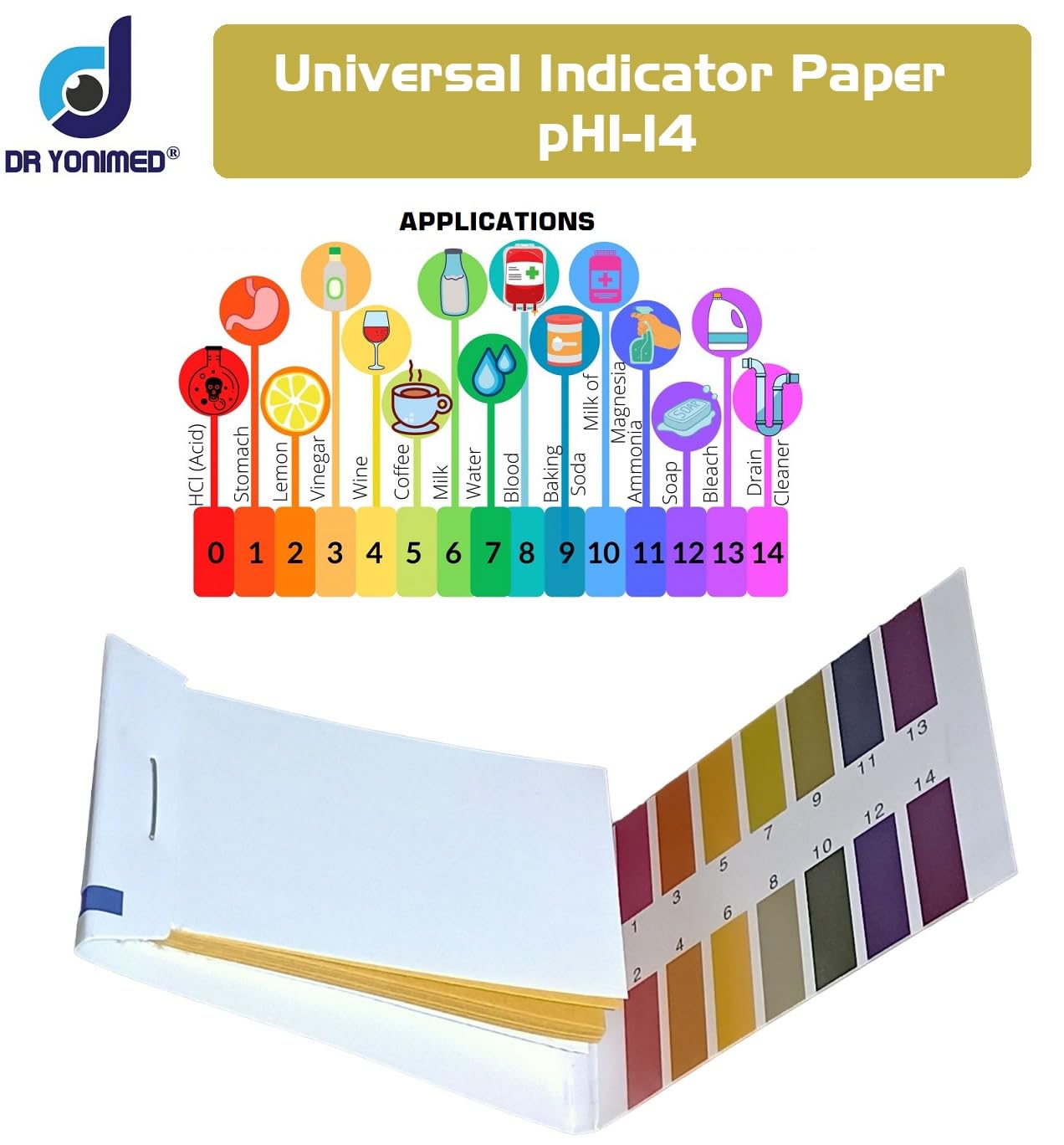 Dr Yonimed Universal pH Test Strips 1-14, 100pcs Litmus Paper for Water, Soil, Aquarium, Urine & Saliva Testing - Accurate pH Level Indicator for Home, Lab, School Science Experiments