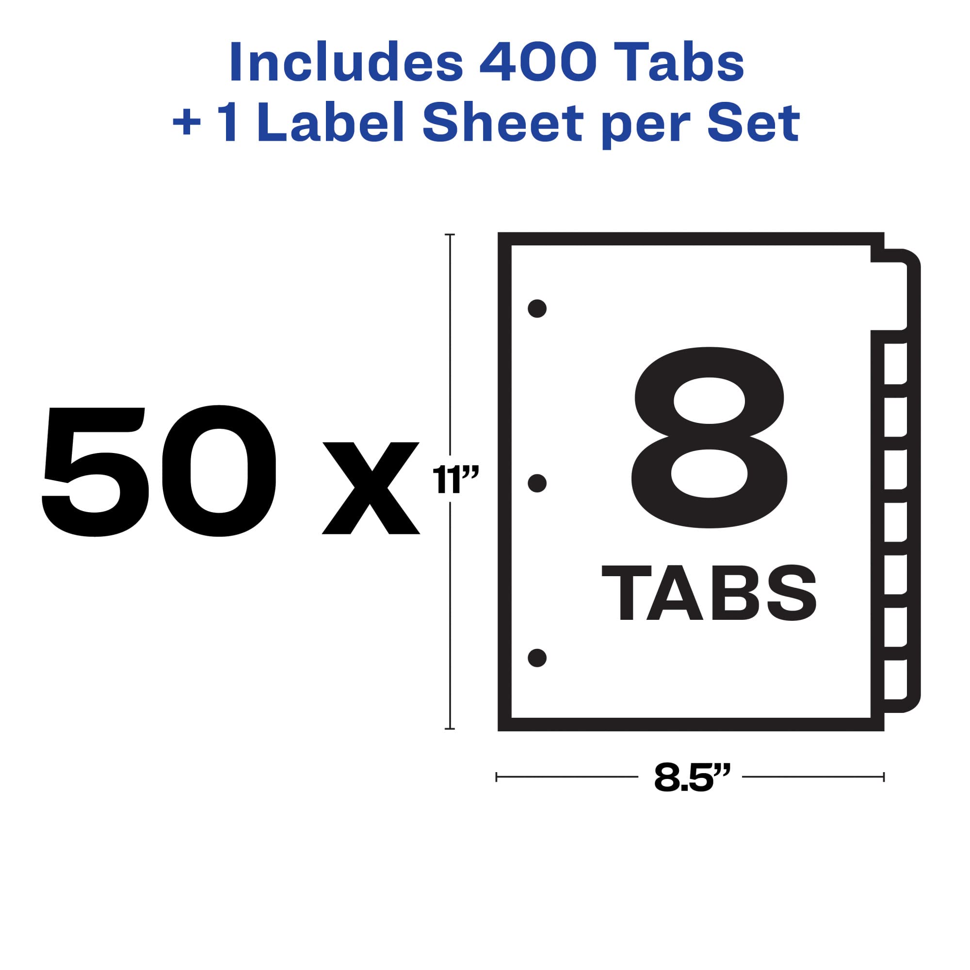 Avery 8-Tab Binder Dividers with Clear Label Strips - White Tabs, 50 Sets (11557) - Perfect for School, Office Organization & Document Filing