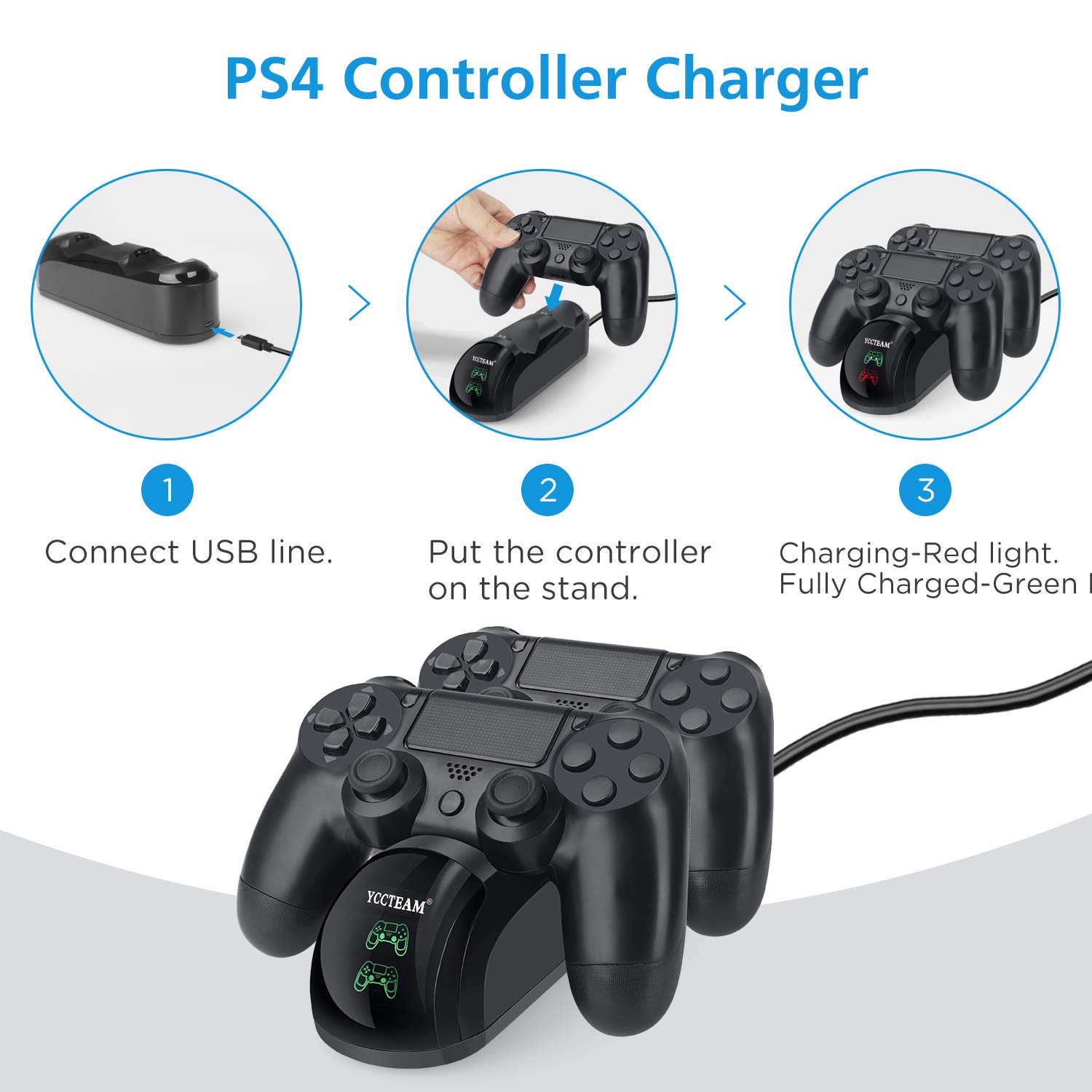 Fast-Charging PS4 Controller Charger Dock Station - Compatible with PS4/PS4 Slim/PS4 Pro Controllers (Black) | Perfect for Gaming Sessions & Multiplayer Setups