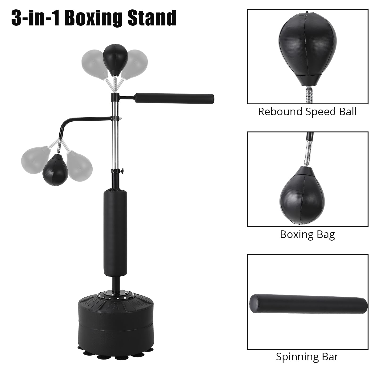 3-in-1 Freestanding Boxing Punching Bag Set with 2 Speed Balls, 360° Relax Bar & Reflex Bag - Professional Kickboxing Training Equipment for Adults - Perfect for Home Gym, Martial Arts Practice & Fitness Workouts