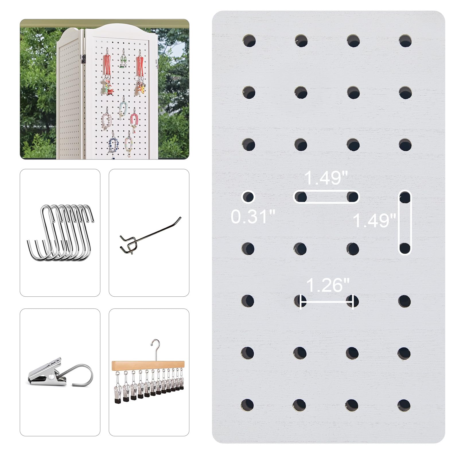 4 Panel Wooden Pegboard Display - 5.75Ft Freestanding Room Divider & Privacy Screen for Craft Fairs, Exhibitions, Trade Shows - White Folding Partition for Booth Decoration & Retail Display - Perfect for Craft Rooms, Home Offices, and Event Spaces