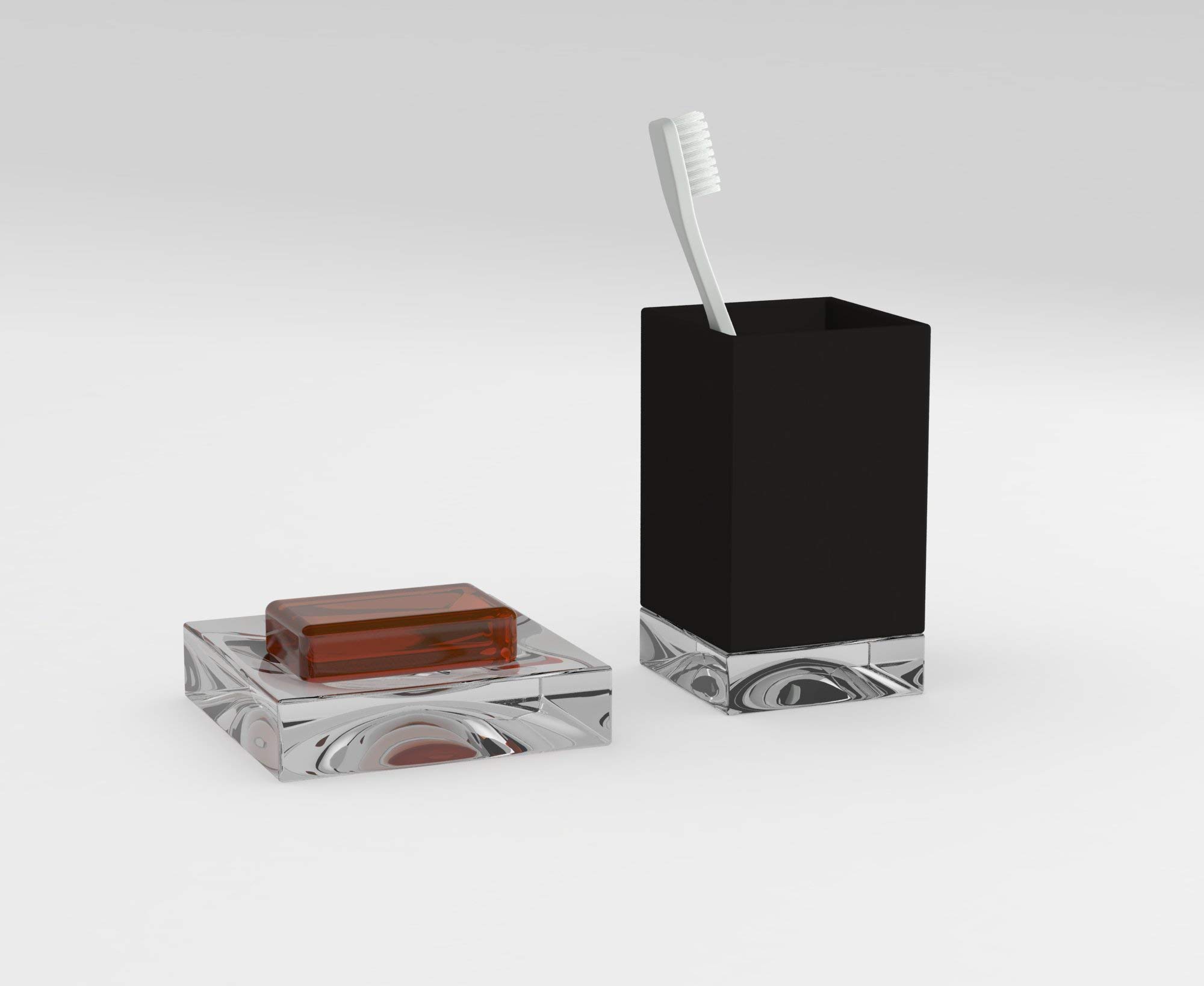 Kartell Boxy Modern Toothbrush Holder - Sleek Black Bathroom Organizer (7.3 x 7.3 x 12 cm) | Perfect for Countertop Storage & Minimalist Home Decor