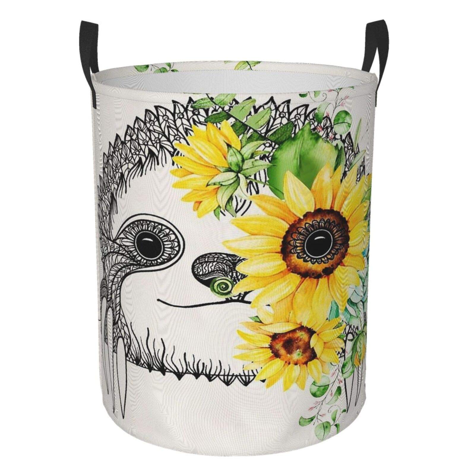 Vintage Sunflower Sloth Collapsible Laundry Basket with Handle - Waterproof Fabric Hamper for Clothes, Toys & Storage - Foldable Organizer Bin for Bedroom, Bathroom & Nursery (Large Capacity) - Perfect for Laundry Day, Kids Room Organization & Space Saving Storage