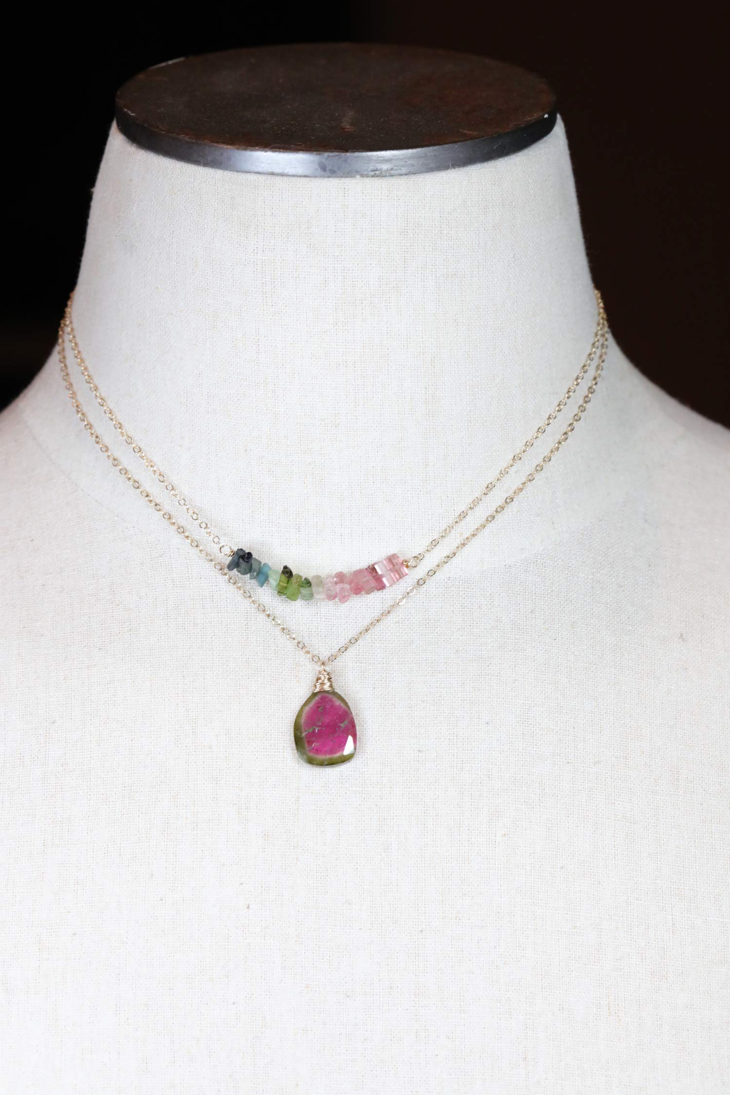 Raw Tourmaline Gemstone Bar Necklace - October Birthstone Jewelry for Women, Birthday Gift Idea, Healing Crystal Pendant for Meditation & Energy Balancing