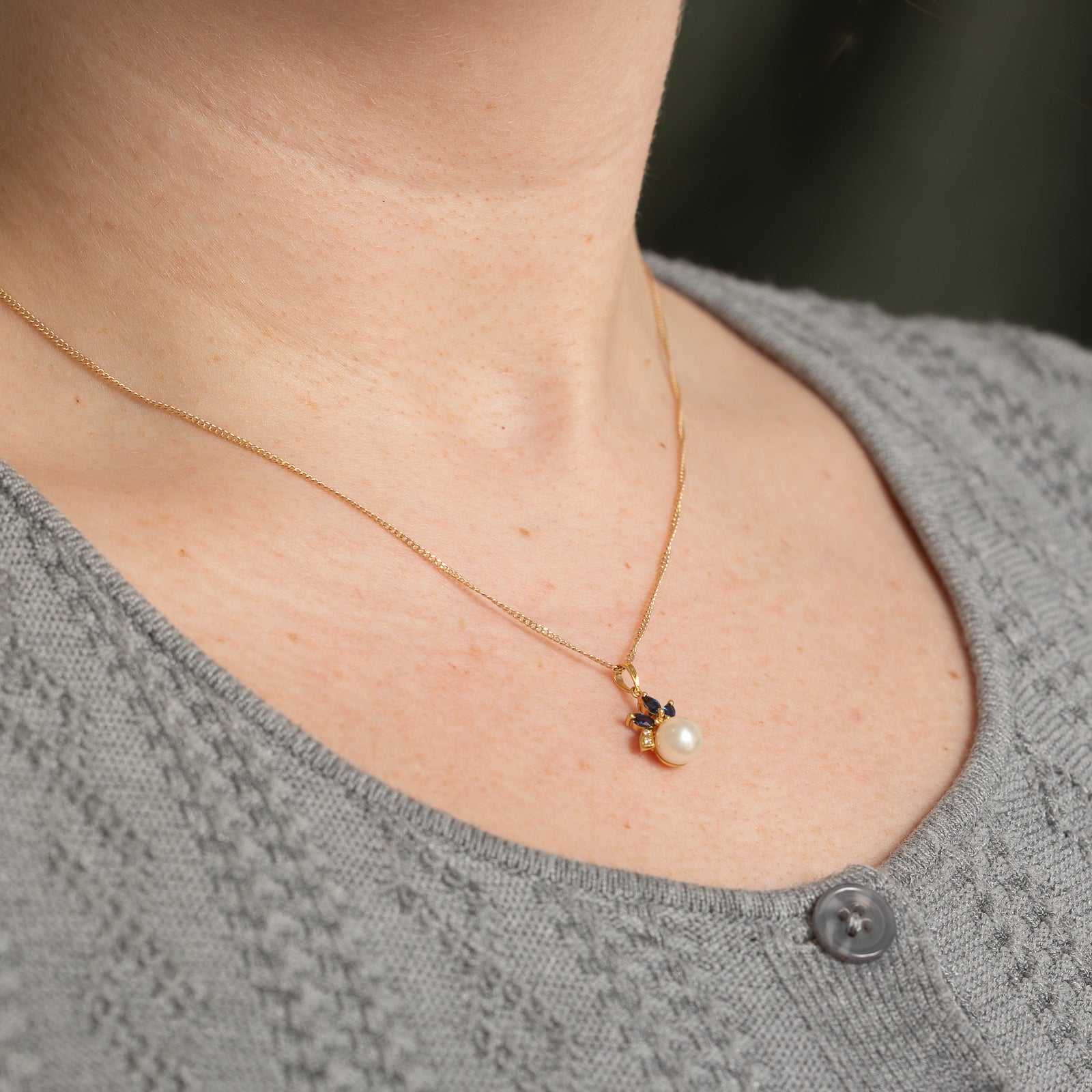 Exquisite 0.21ctw Pearl Sapphire & Diamond Pendant Necklace | 0.02ctw Diamond Accent | Elegant Jewelry Gift for Women | Perfect for Weddings, Anniversaries & Special Occasions