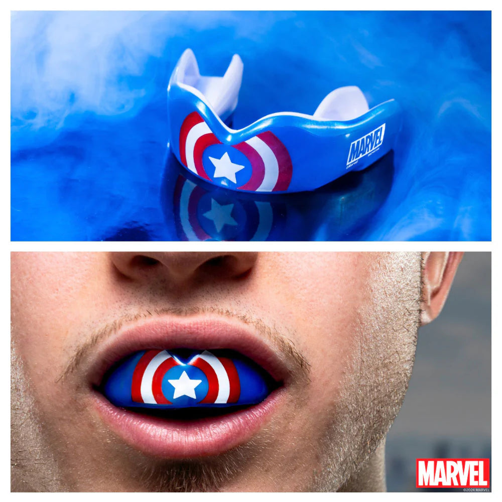 Marvel Captain America Mouthguard for Sports - SafeJawz Protective Dental Guard for Football, Boxing & MMA - Perfect for Kids & Adults