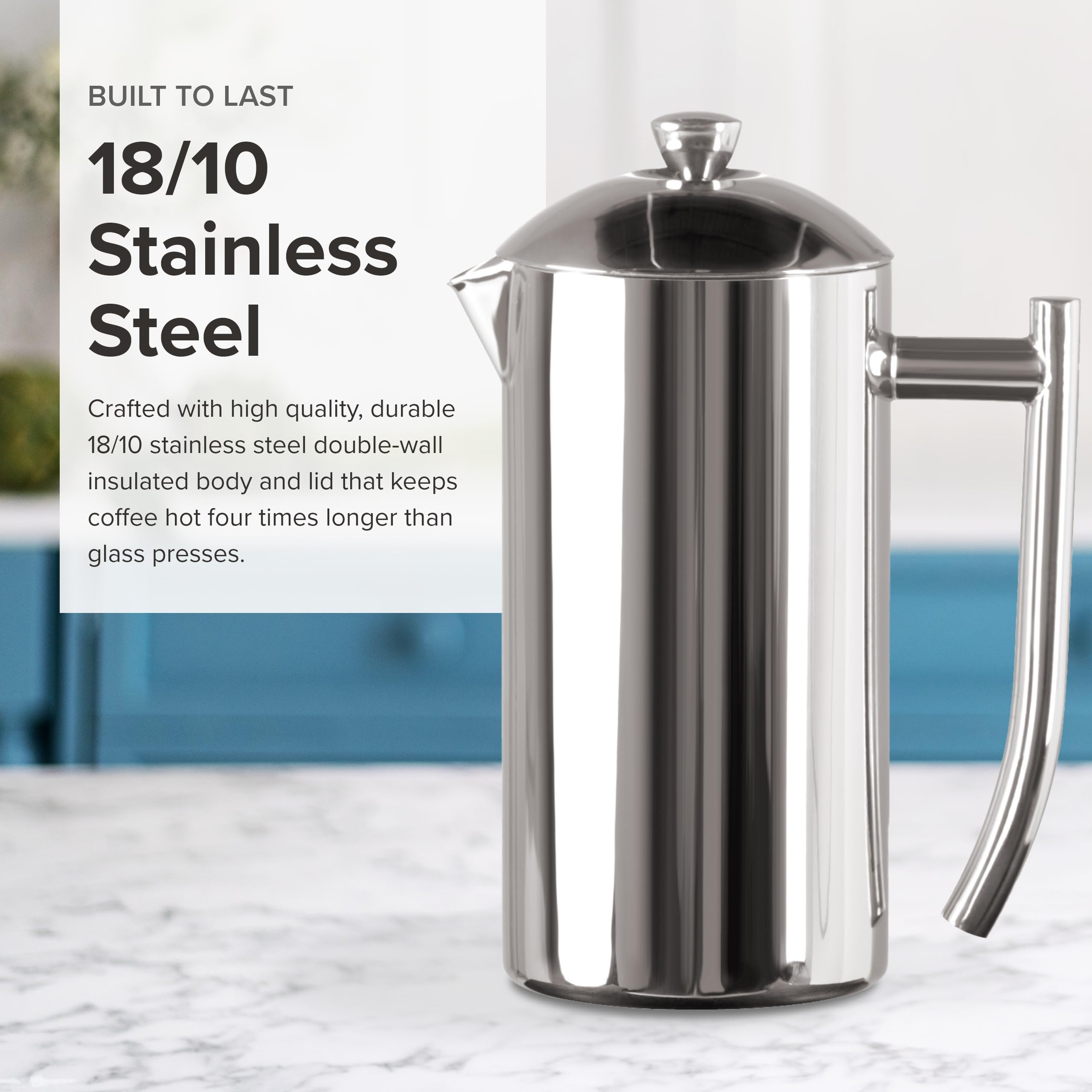 Premium Double-Walled Stainless Steel French Press Coffee Maker - 23 oz Insulated Coffee Pot for Rich Flavor | Perfect for Home, Office & Camping Brewing