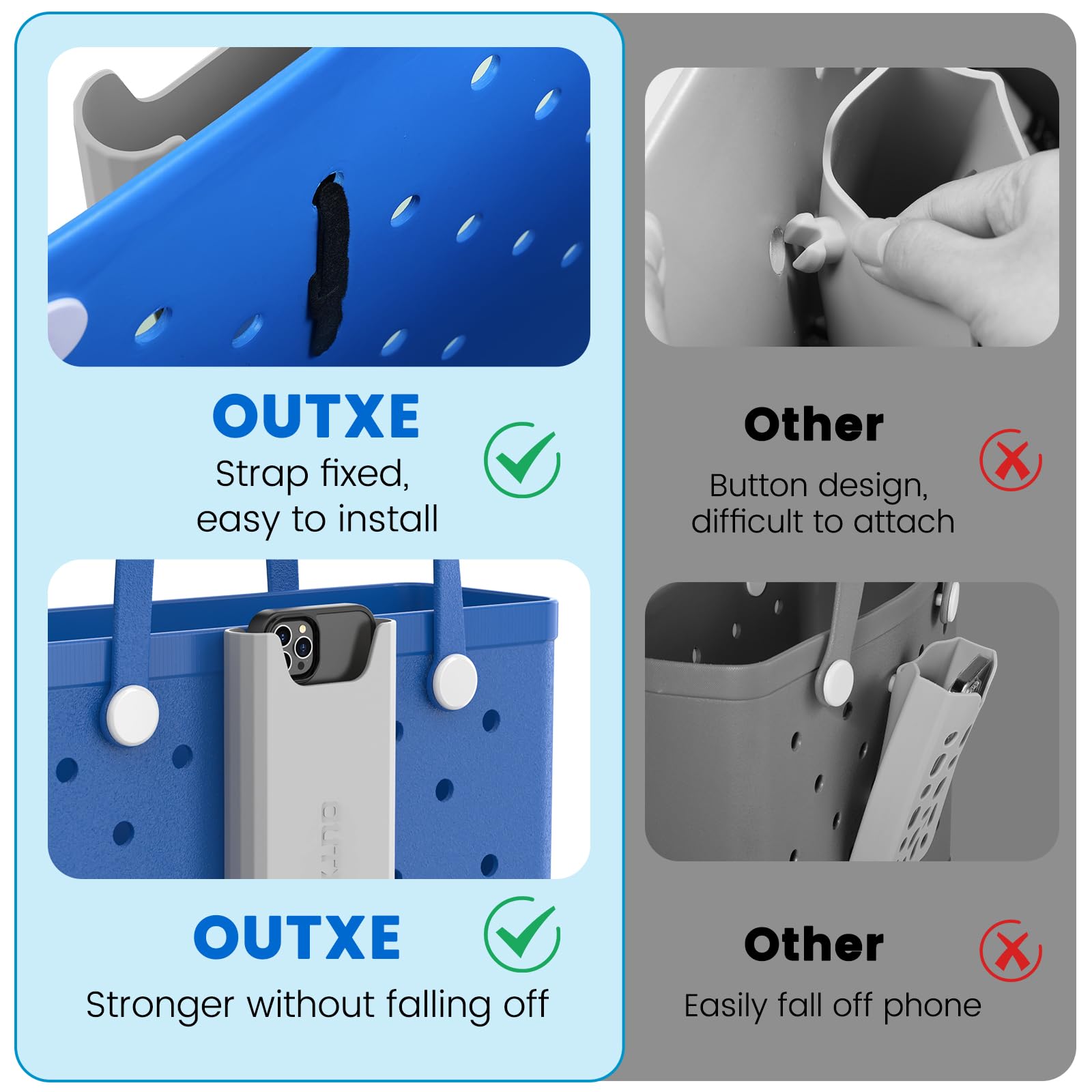 OUTXE Silicone Phone Holder for Bogg Bag - Universal Phone Case Holder Charm Accessory Compatible with All Bogg Bags & Beach Totes - Perfect for Beach, Pool, Shopping & Outdoor Activities