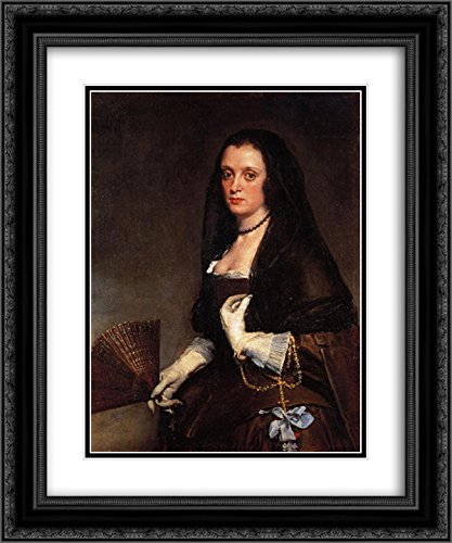 Lady With A Fan by Diego Velazquez - 20x24 Inch Black Ornate Framed Museum Art Print with Double Matting | Classic Spanish Baroque Portrait for Home Decor, Office Wall Art & Gift Ideas