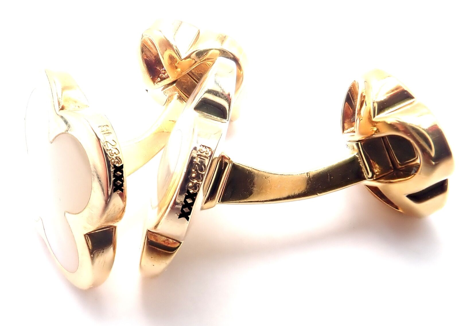 Van Cleef & Arpels 18k Yellow Gold Pure Alhambra Mother of Pearl Cufflinks - Certified Luxury Men's Jewelry for Formal Events & Weddings