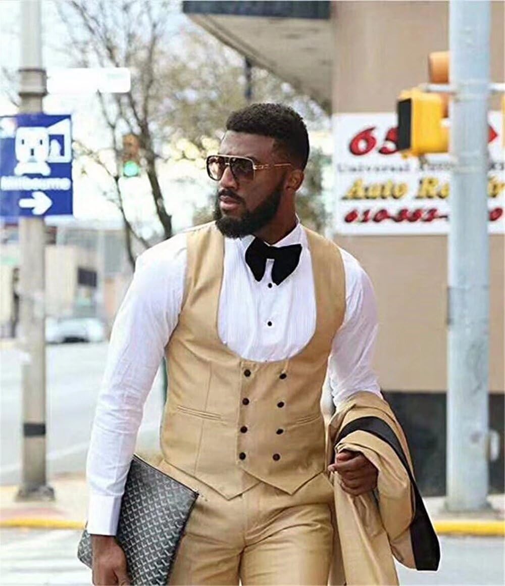 Premium Men's 3-Piece Slim Fit Tuxedo Suit - Gold Wedding Suit for Groom, Prom & Formal Events - Luxury Business Attire for Special Occasions