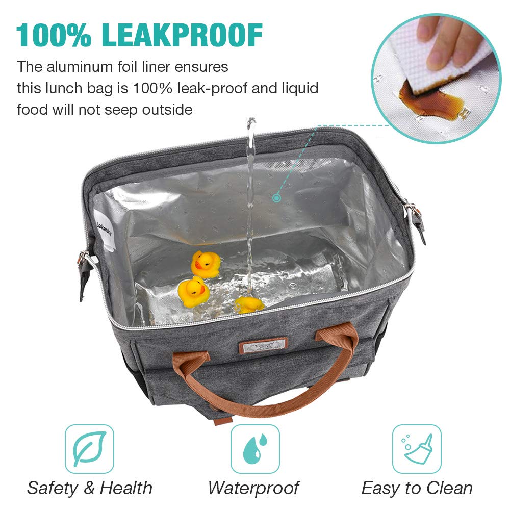 Lekesky Insulated Lunch Bag for Women - Leakproof Lunch Tote for Work, School & Picnics - Grey Thermal Lunch Box for Adults - Perfect for Office, Commuting & Outdoor Activities