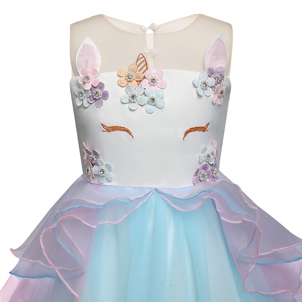 **Embroidered Flower Girls Dress with Sequins - Sparkly Tutu Pageant Dress for Kids (Size 6T-7T, Unicorn Pink) - Perfect for Weddings, Birthday Parties & Special Occasions**