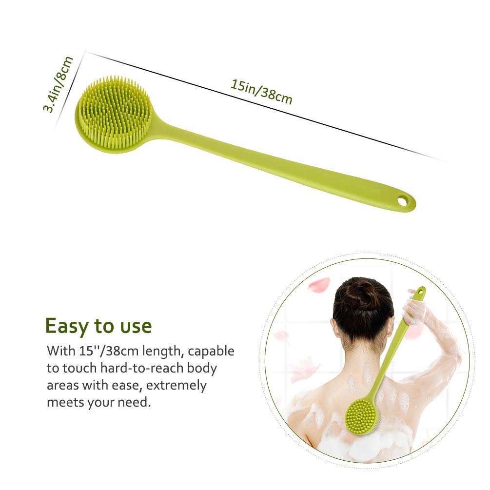 NILKANTH® Silicone Back Scrubber with Long Handle - Exfoliating Bath Body Brush for Shower, Massage & Improved Circulation - Green - Perfect for Deep Cleaning, Relaxation & Skin Care Routine