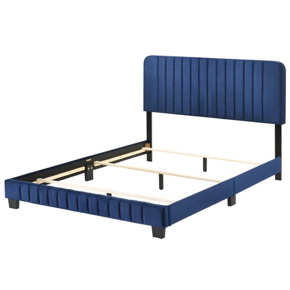Glory Furniture Lodi Navy Blue Velvet Upholstered Full Size Bed Frame - Luxurious Bedroom Furniture for Master & Guest Rooms